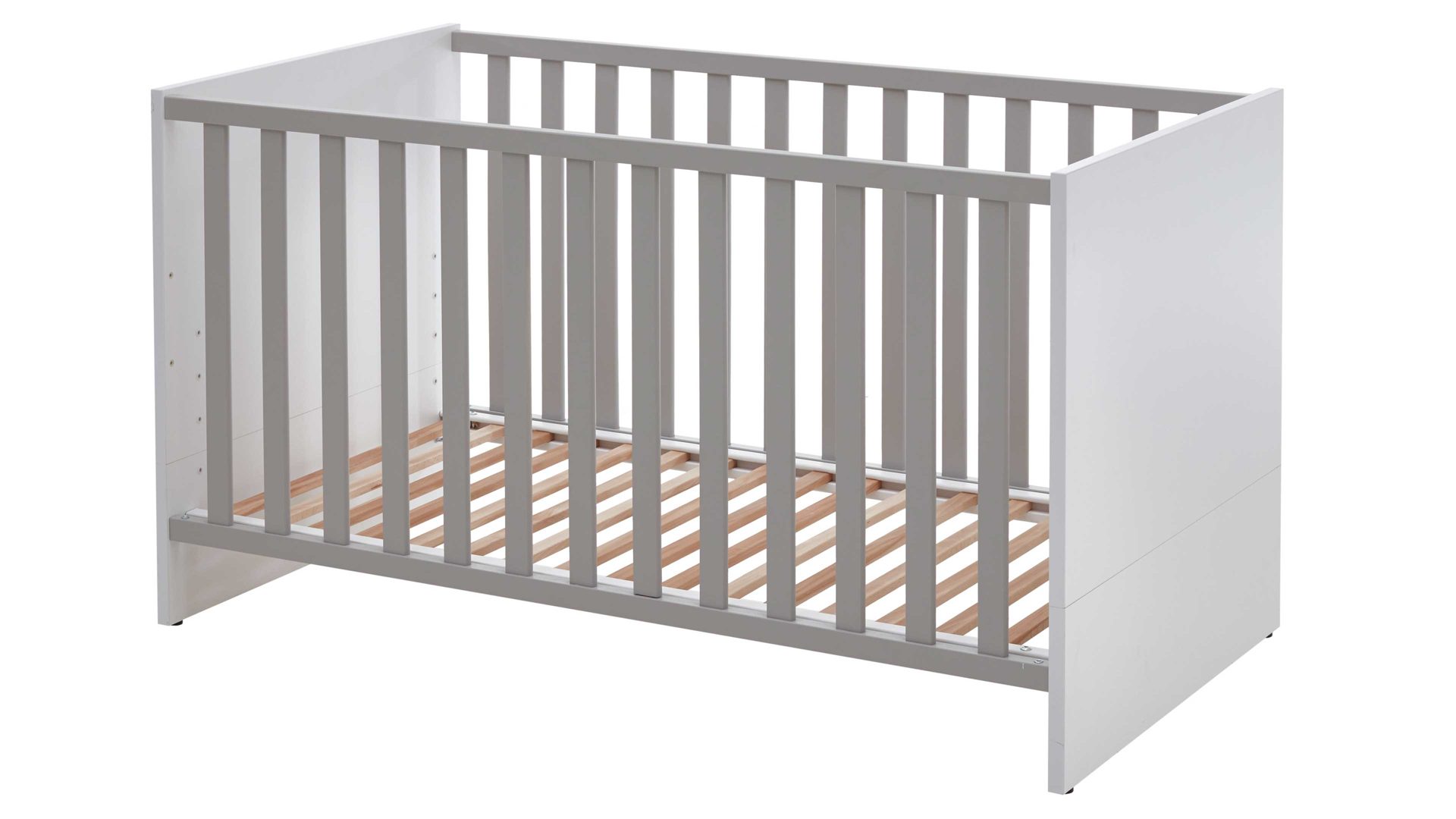 Babybett Paidi aus Holz in Weiß Babyzimmerprogramm Nils - Babybettgestell Kreideweiß & Kieselgrau – Liegefläche ca. 70 x 140 cm