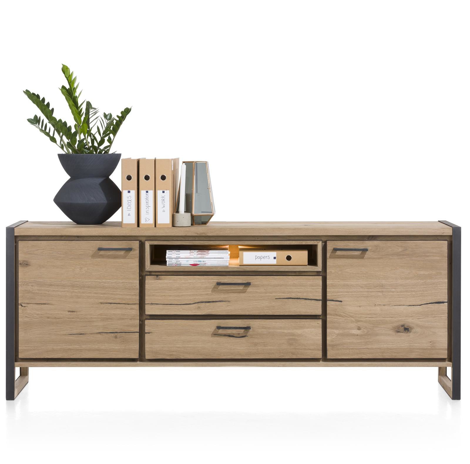 Sideboard Henders & Hazel aus Holz MDF Metall Furnier in Braun Eiche Hell Anthrazit Sideboard bzw. Wohnzimmerschrank MDF Eichenfurnier Railway braun