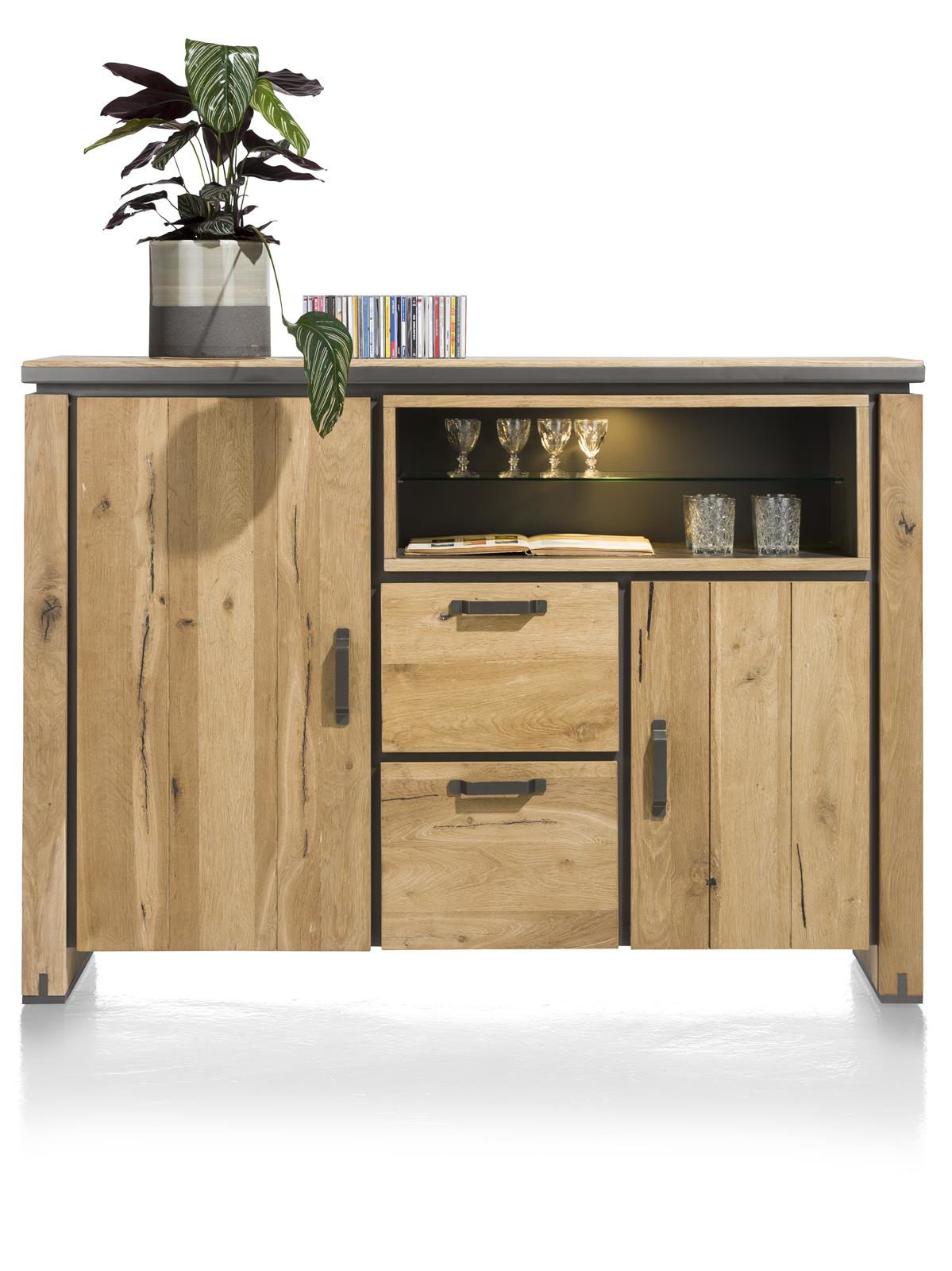 Highboard Henders & Hazel aus Holz MDF Metall Furnier in Braun Anthrazit Highboard bzw. Wohnzimmerschrank Eiche Railway MDF braun