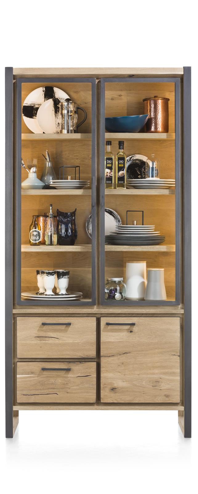 Vitrine Henders & Hazel aus Holz MDF Metall Furnier Glas in Braun Eiche Hell Anthrazit Vitrinenschrank bzw. Wohnzimmerschrank MDF Eichenfurnier Railway braun