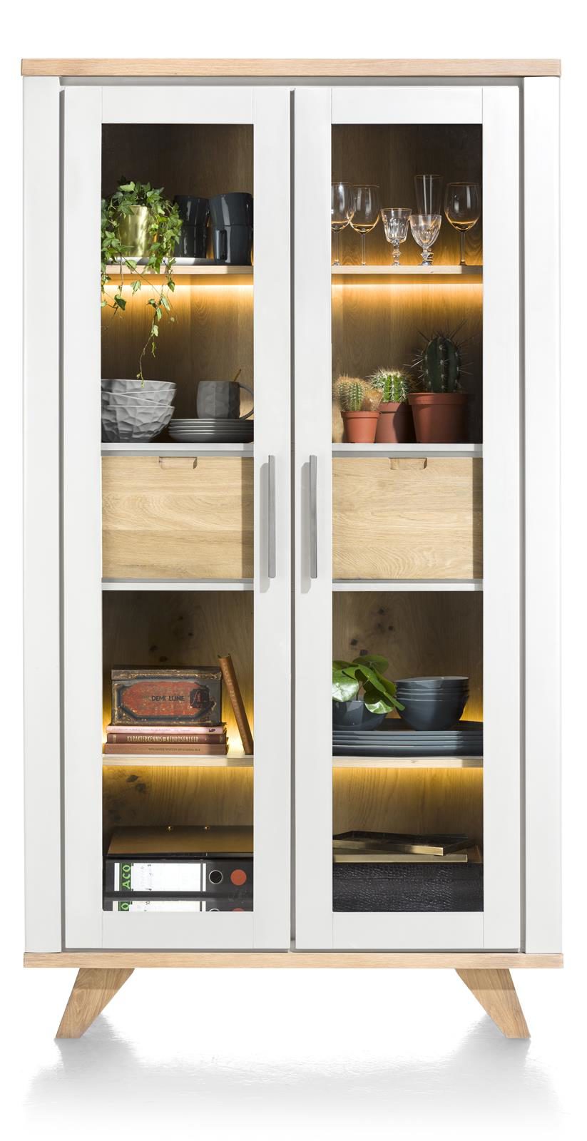 Einzelschrank Henders & Hazel aus Glas Holz MDF in Anthrazit Eiche Hell Vitrinenschrank bzw. Wohnzimmerschrank Eiche Railway MDF Weiß