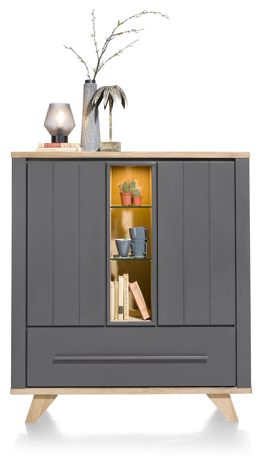Highboard Henders & Hazel aus Holz MDF Glas in Anthrazit Eiche Hell Highboard bzw. Wohnzimmerschrank Eiche Railway MDF Anthrazit