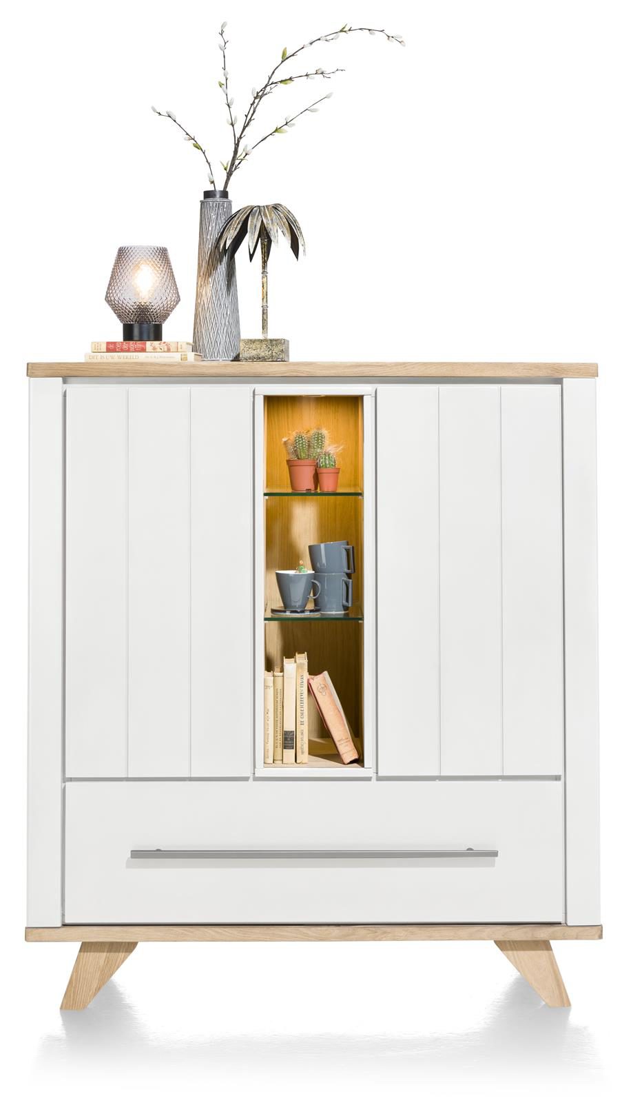 Highboard Henders & Hazel aus Holz MDF Glas in Weiß Eiche Hell Highboard bzw. Wohnzimmerschrank Eiche Railway MDF Weiß