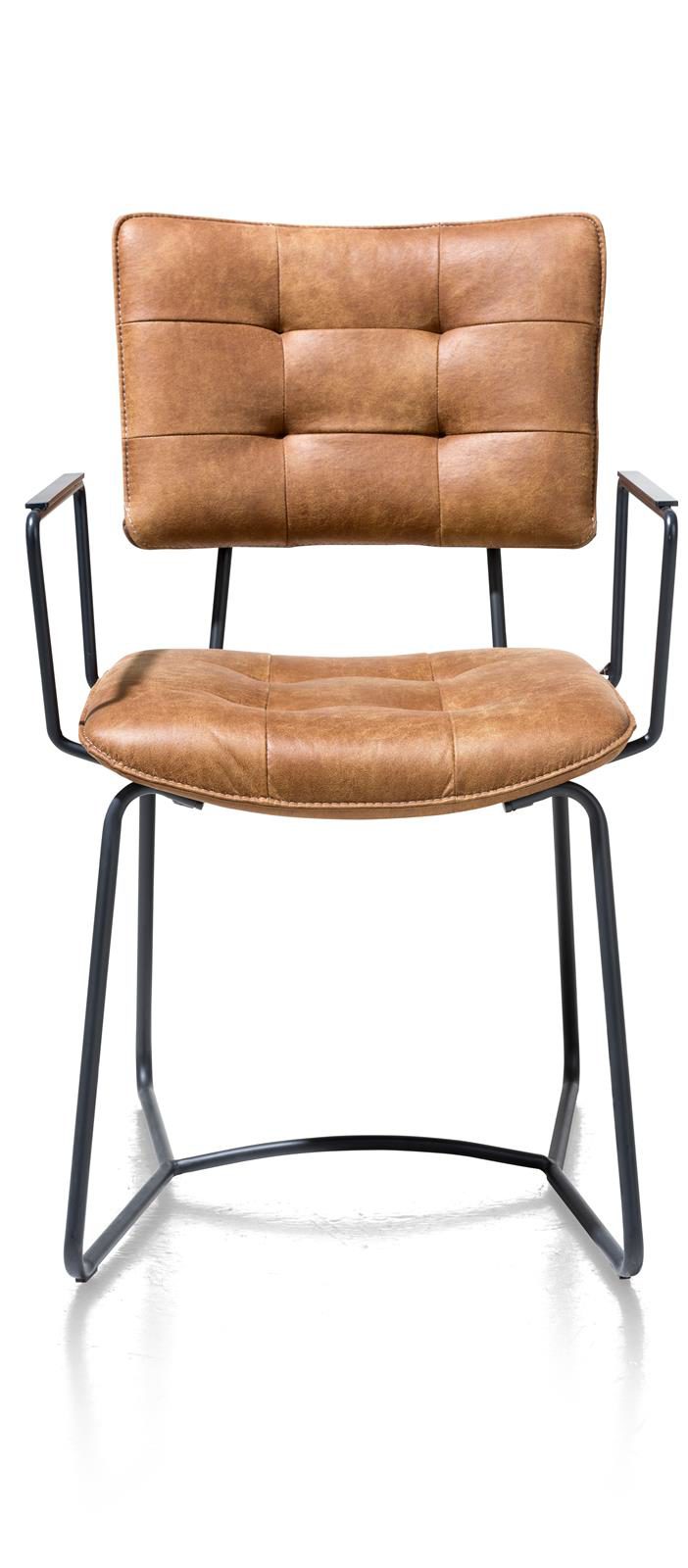 Stuhl Henders & Hazel aus Leder Metall Mikrofaser in Cognac Schwarz Armlehnstuhl bzw. Esszimmerstuhl Corsica Microleder Cognac
