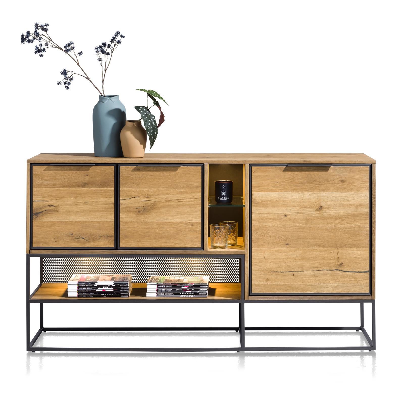 Sideboard Henders & Hazel aus Furnier Holz MDF Metall in Braun Holzfarben Hell Schwarz Sideboard bzw. Wohnzimmerschrank Eiche Furnier Railway Braun, Metall schwarz lackiert