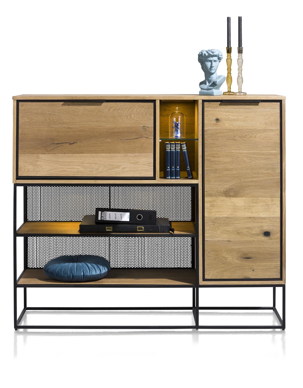 Highboard Henders & Hazel aus Furnier Holz MDF Metall in Braun Holzfarben Hell Schwarz Dresette bzw. Wohnzimmerschrank Eiche Furnier Railway Braun, Metall schwarz lackiert