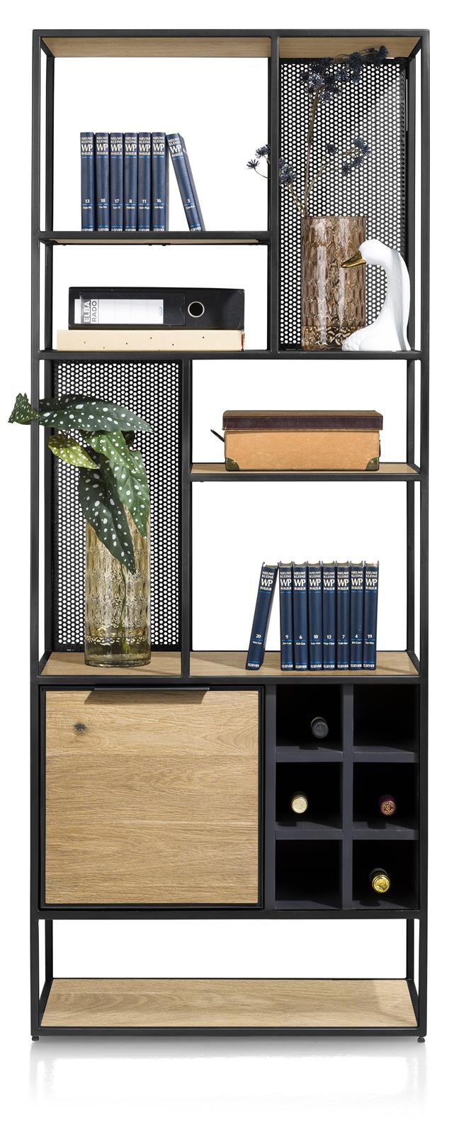 Bücherregal Henders & Hazel aus Furnier Holz MDF Metall in Braun Holzfarben Hell Schwarz Regal bzw. Bücherregal Eiche Furnier Railway Braun, Metall schwarz lackiert