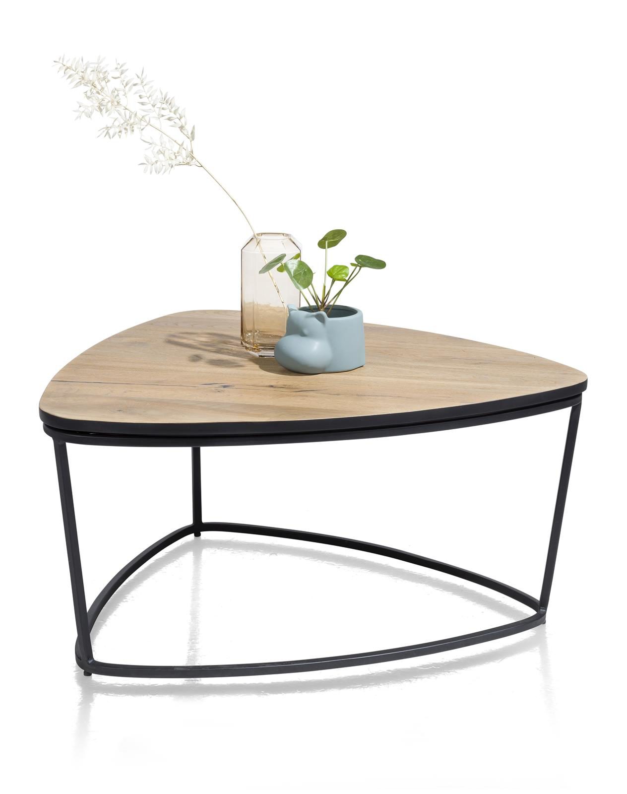 Couchtisch Henders & Hazel aus Furnier Holz MDF Metall in Braun Holzfarben Hell Schwarz Beistelltisch 80 x 85 cm bzw. Wohnzimmertisch Eiche Furnier Railway Braun, Metall schwarz lackiert