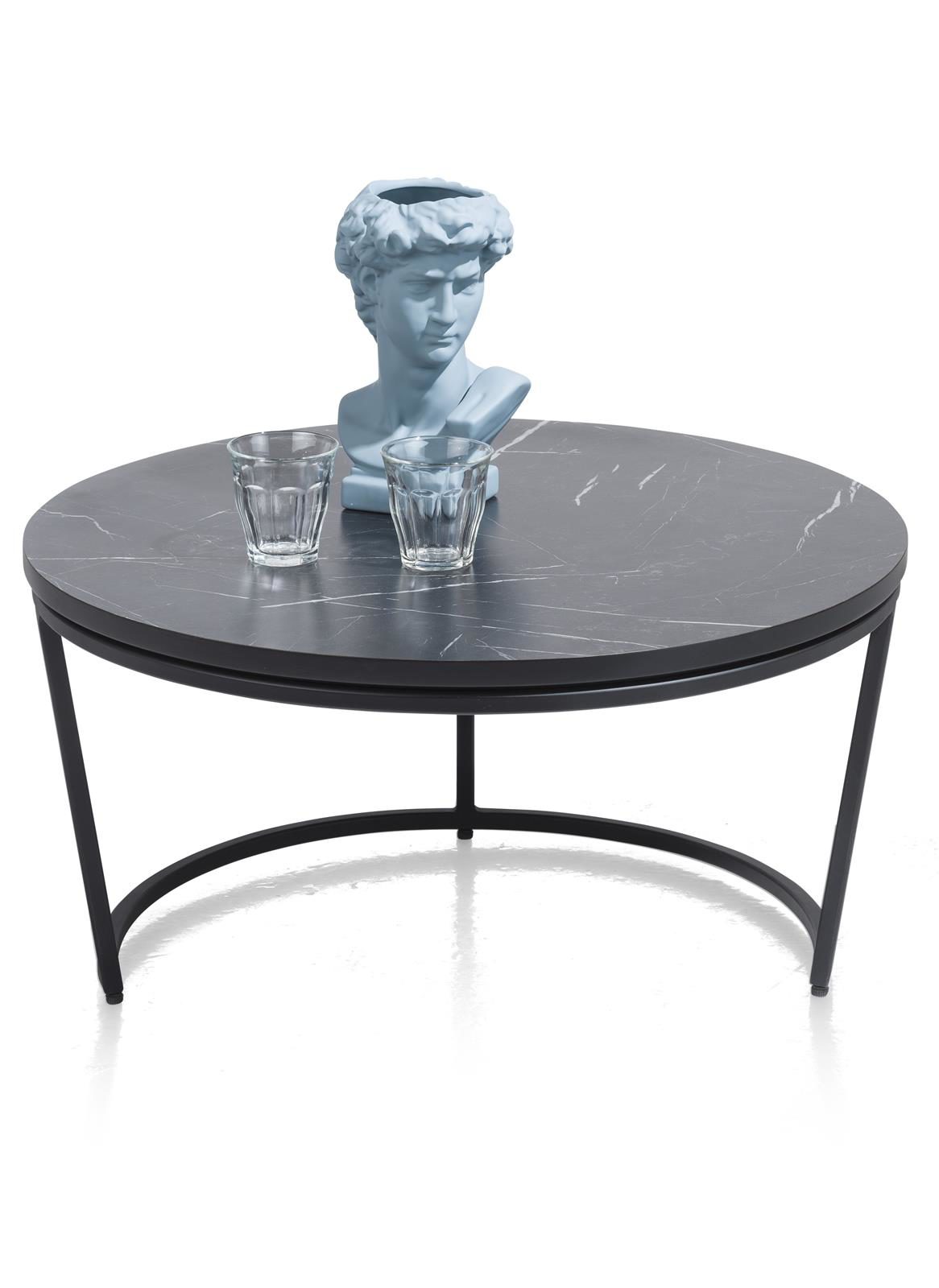 Couchtisch Henders & Hazel aus Holz Metall in Schwarz Beistelltisch 65 x 65 cm bzw. Wohnzimmertisch Marmoroptik , Metall schwarz lackiert