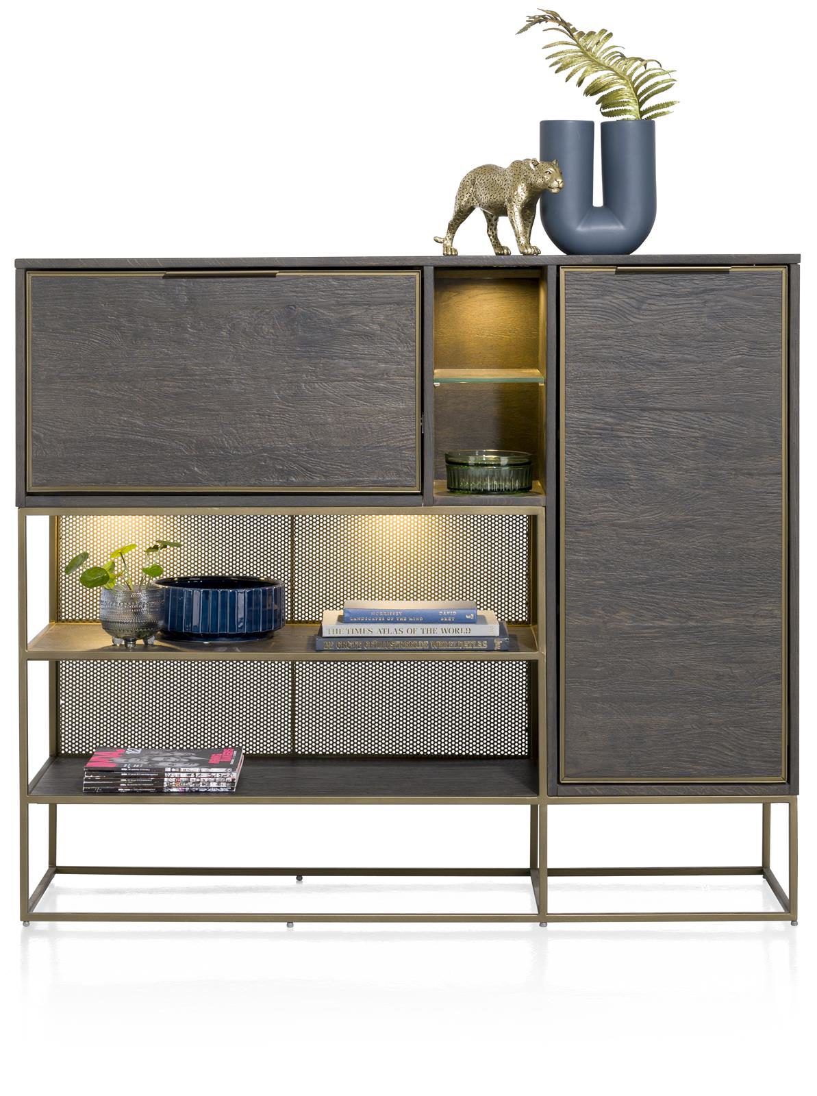 Highboard Henders & Hazel aus Furnier Holz MDF Metall in Anthrazit Champagner Gold Dresette bzw. Wohnzimmerschrank Eiche Furnier Anthrazit, Metall Champagner- Gold lackiert