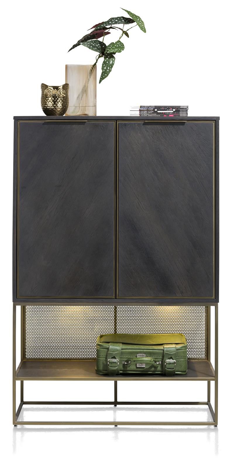 Highboard Henders & Hazel aus Furnier Holz MDF Metall in Anthrazit Champagner Gold Highboard bzw. Wohnzimmerschrank Eiche Furnier Anthrazit, Metall Champagner- Gold lackiert