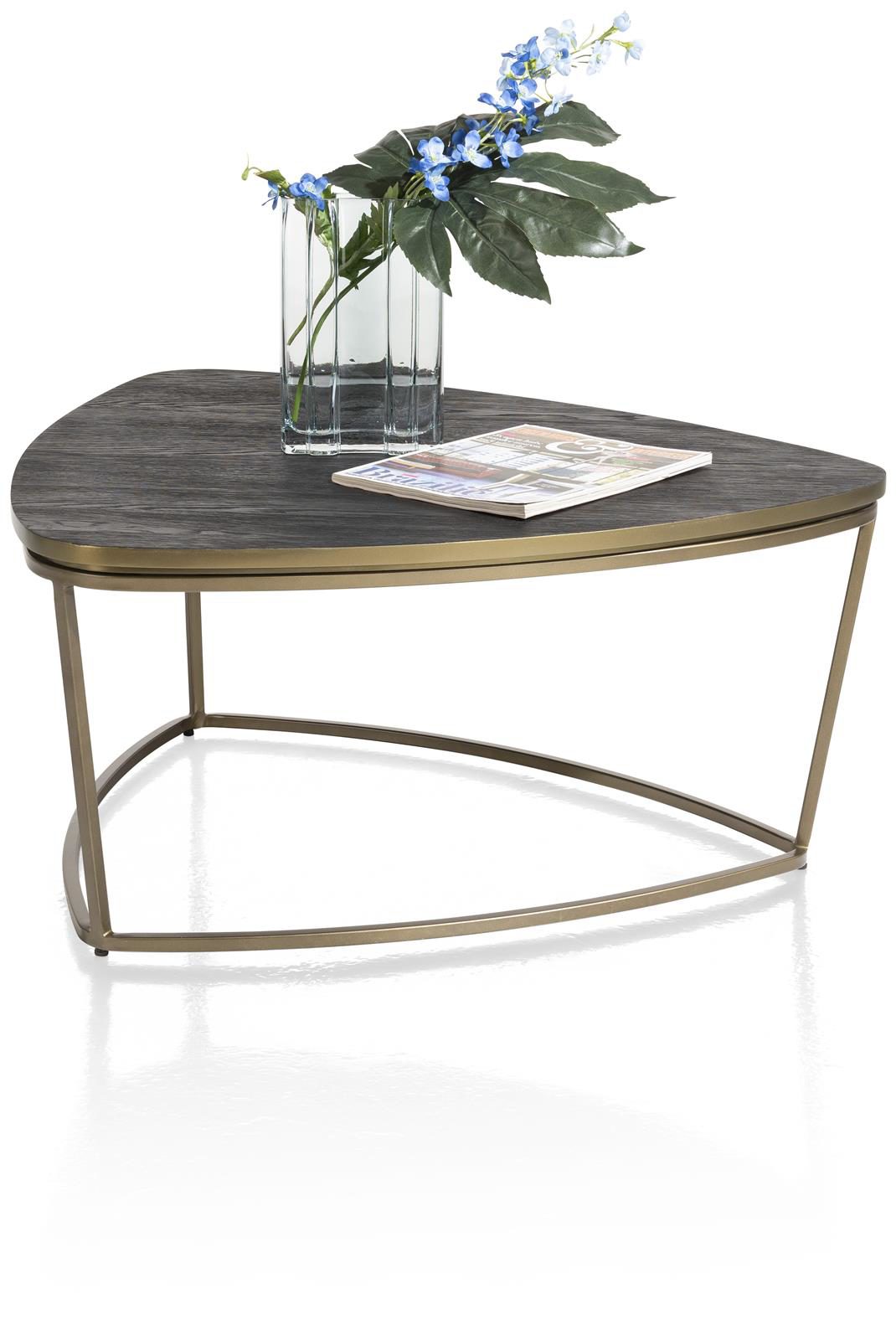 Couchtisch Henders & Hazel aus Furnier Holz MDF Metall in Anthrazit Champagner Gold Beistelltisch 80 x 85 cm bzw. Wohnzimmertisch Eiche Furnier Anthrazit, Metall Champagner- Gold lackiert