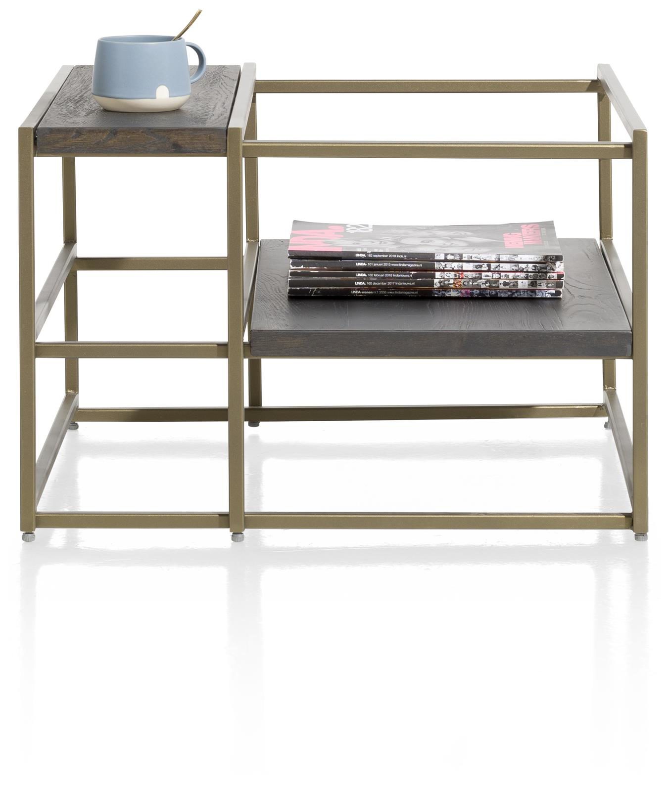 Couchtisch Henders & Hazel aus Furnier Holz MDF Metall in Anthrazit Champagner Gold Beistelltisch 60 x 60 cm bzw. Wohnzimmertisch Eiche Furnier Anthrazit, Metall Champagner- Gold lackiert