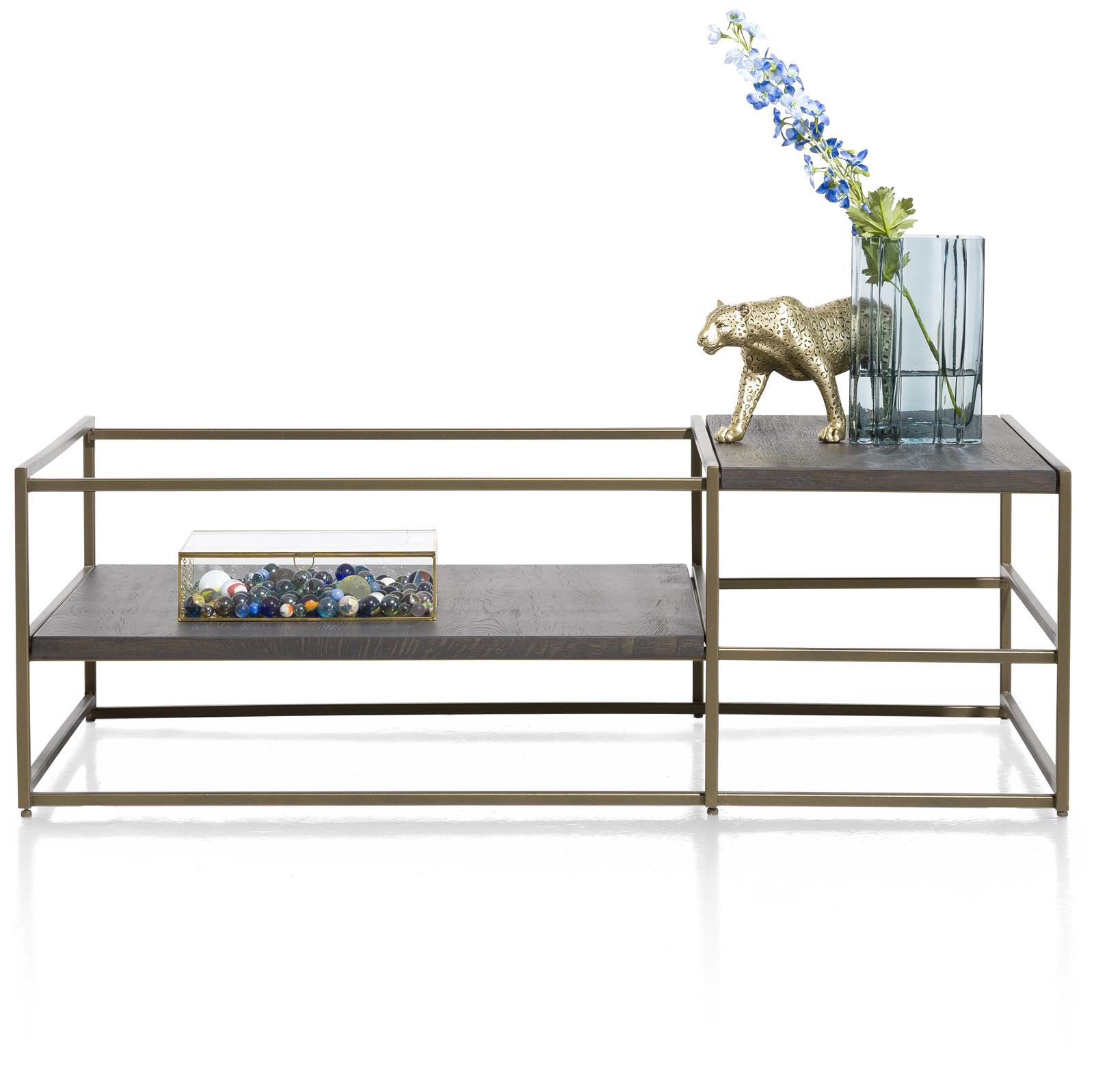 Couchtisch Henders & Hazel aus Furnier Holz MDF Metall in Anthrazit Champagner Gold Couchtisch 60 x 120 cm bzw. Wohnzimmertisch Eiche Furnier Anthrazit, Metall Champagner- Gold lackiert