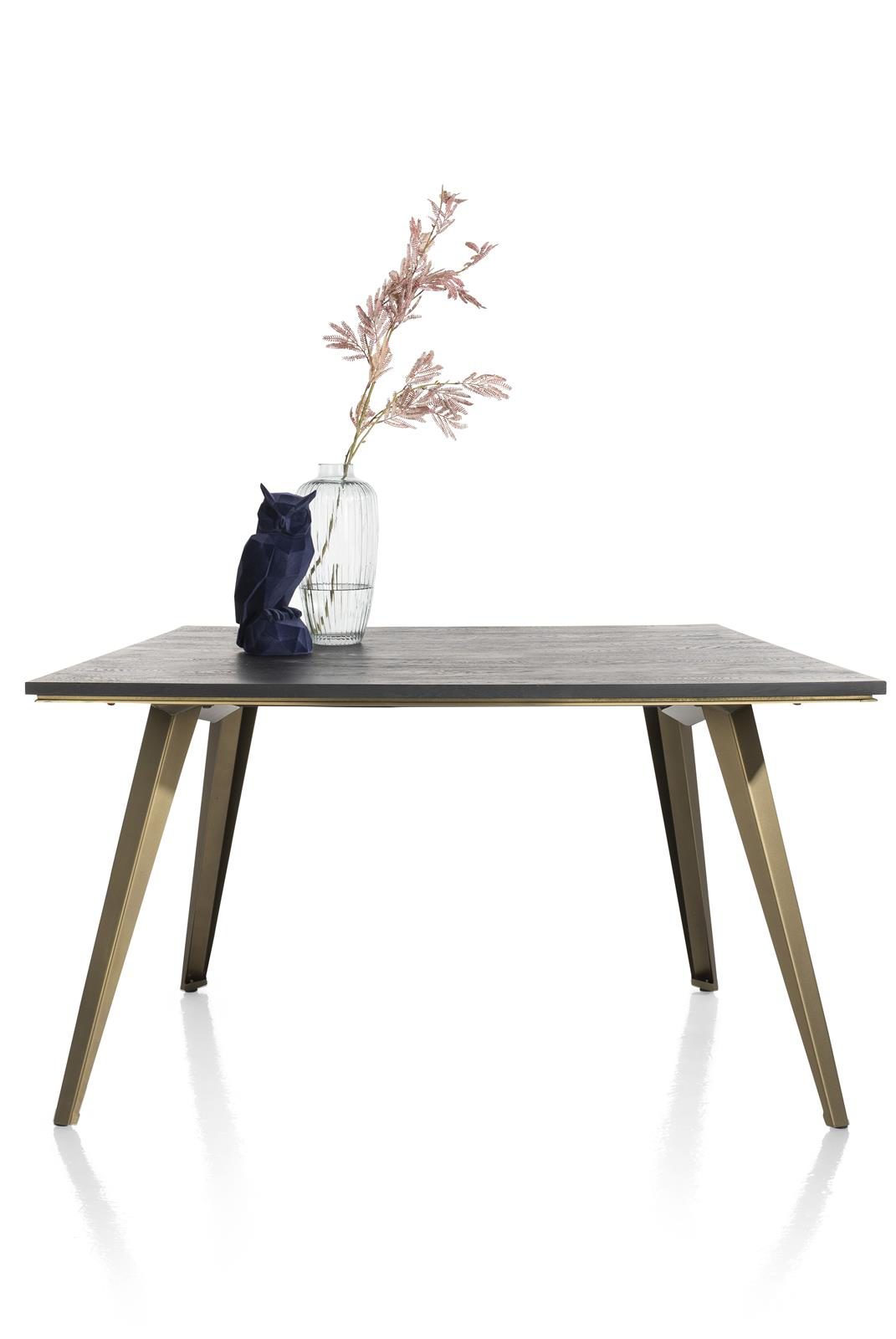 Esstisch Henders & Hazel aus Furnier Holz MDF Metall in Anthrazit Champagner Gold Tisch 140 x 100 cm bzw. Esszimmertisch Eiche Furnier Anthrazit, Metall Champagner- Gold lackiert