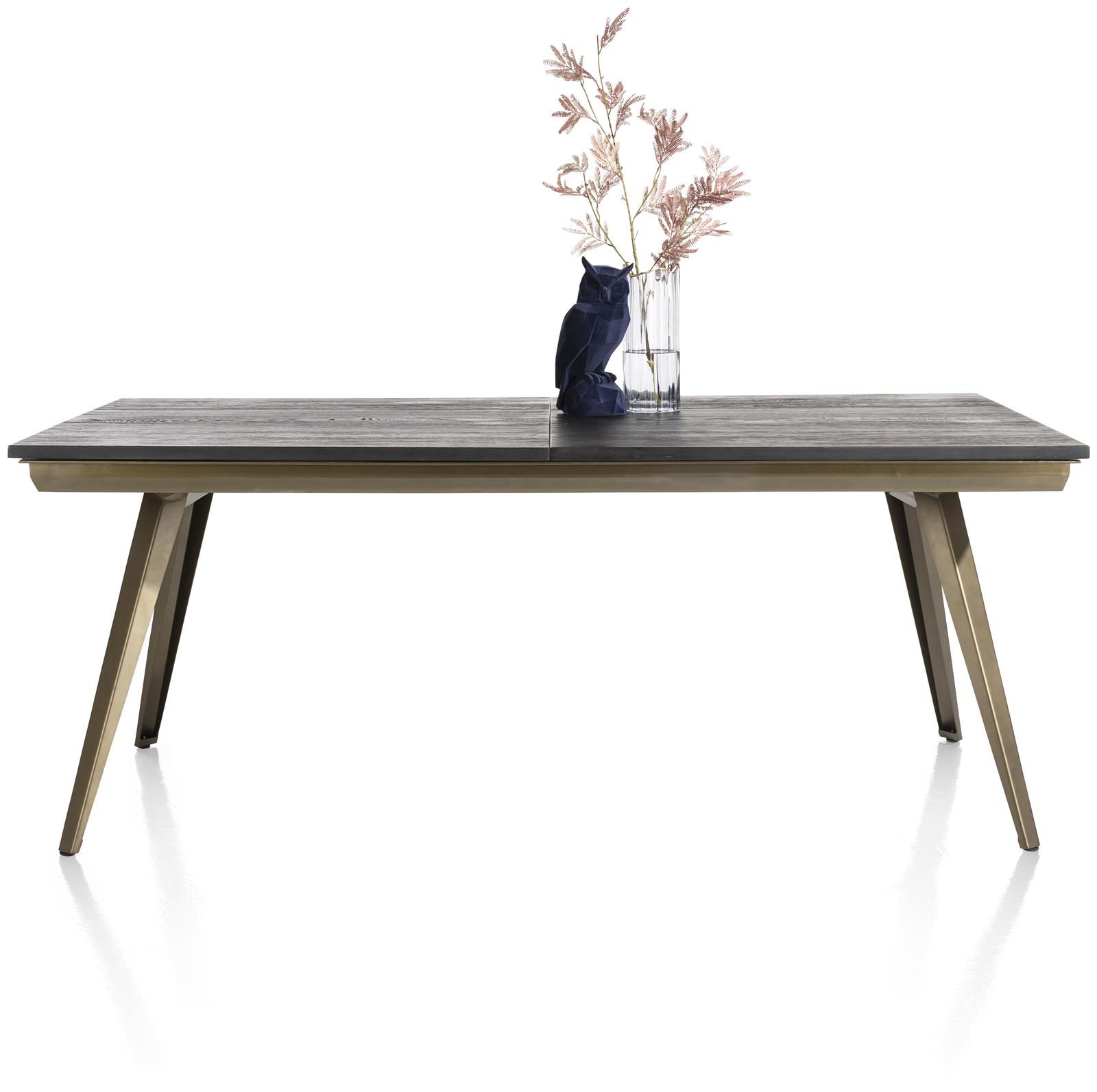 Esstisch Henders & Hazel aus Furnier Holz MDF Metall in Anthrazit Champagner Gold Ausziehtisch 160 (+ 50 cm) x 100 cm Eiche Furnier Anthrazit, Metall Champagner- Gold lackiert