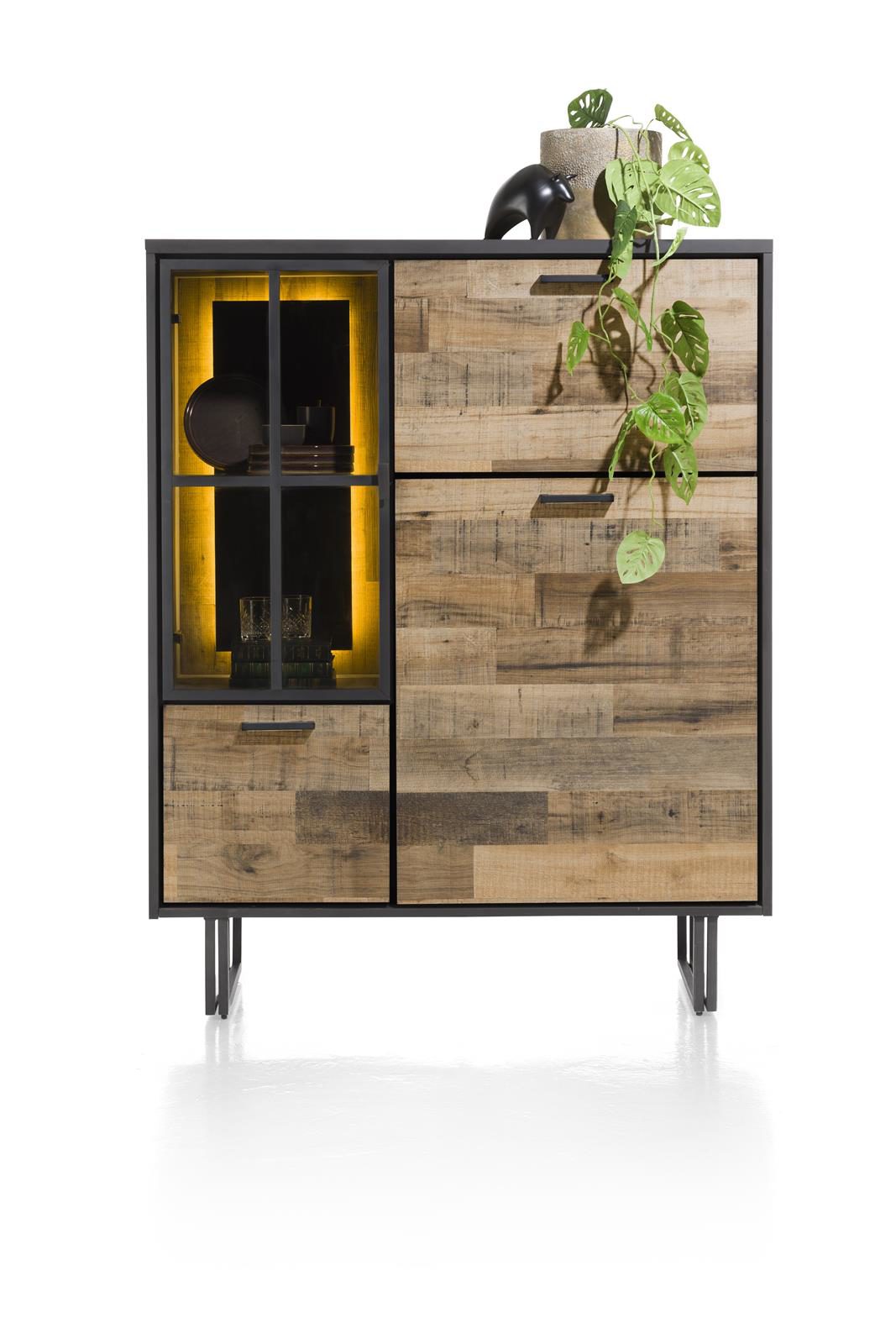 Highboard Henders & Hazel aus Glas Metall in Braun Schwarz Highboard bzw. Wohnzimmerschrank Primo Laminato Melamin, Driftwood