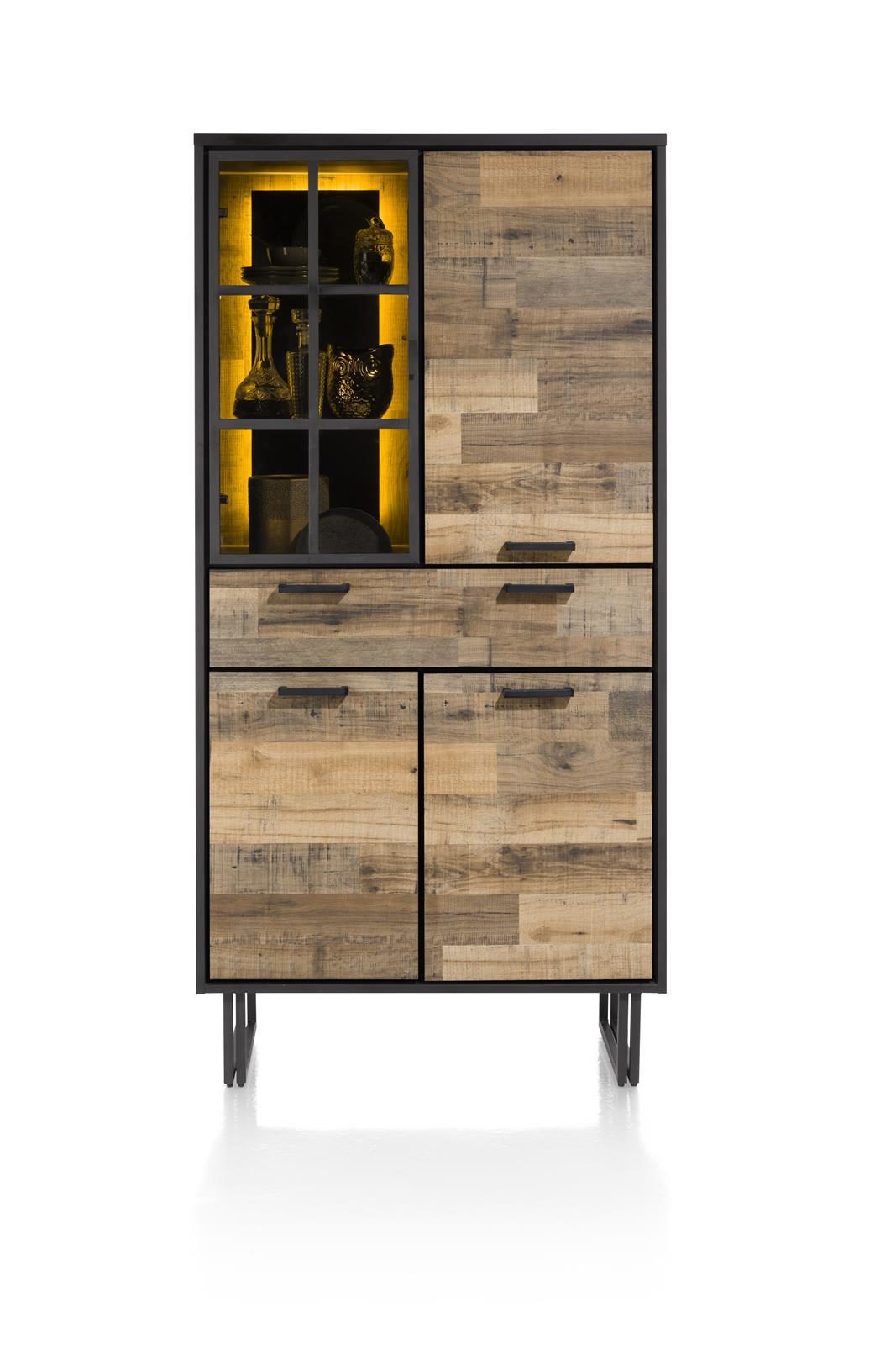 Schrank Henders & Hazel aus Glas Metall in Braun Schwarz Schrank bzw. Wohnzimmerschrank Primo Laminato Melamin, Driftwood