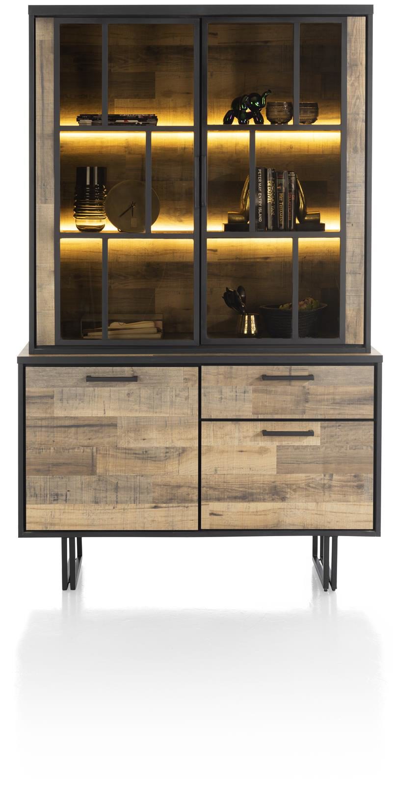 Vitrine Henders & Hazel aus Glas Metall in Braun Schwarz Büffetschrank Primo Laminato Melamin, Driftwood