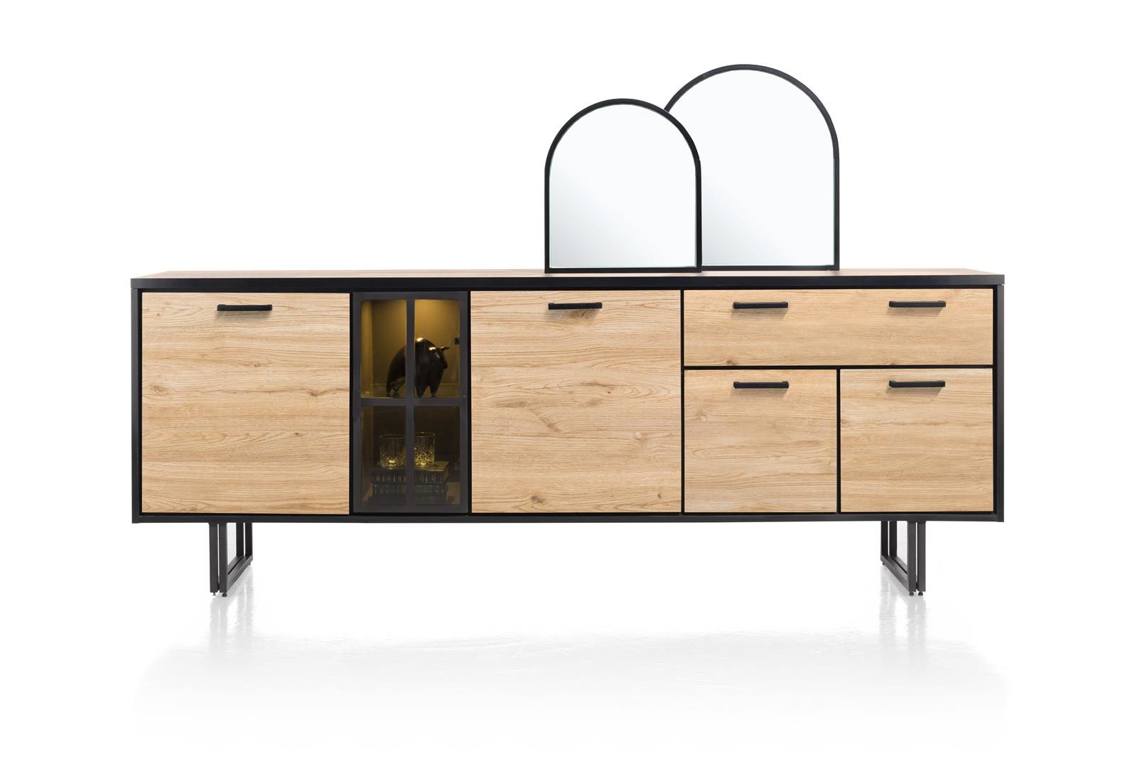 Sideboard Henders & Hazel aus Glas Metall in Natur Schwarz Sideboard bzw. Wohnzimmerschrank Primo Laminato Melamin, Natural