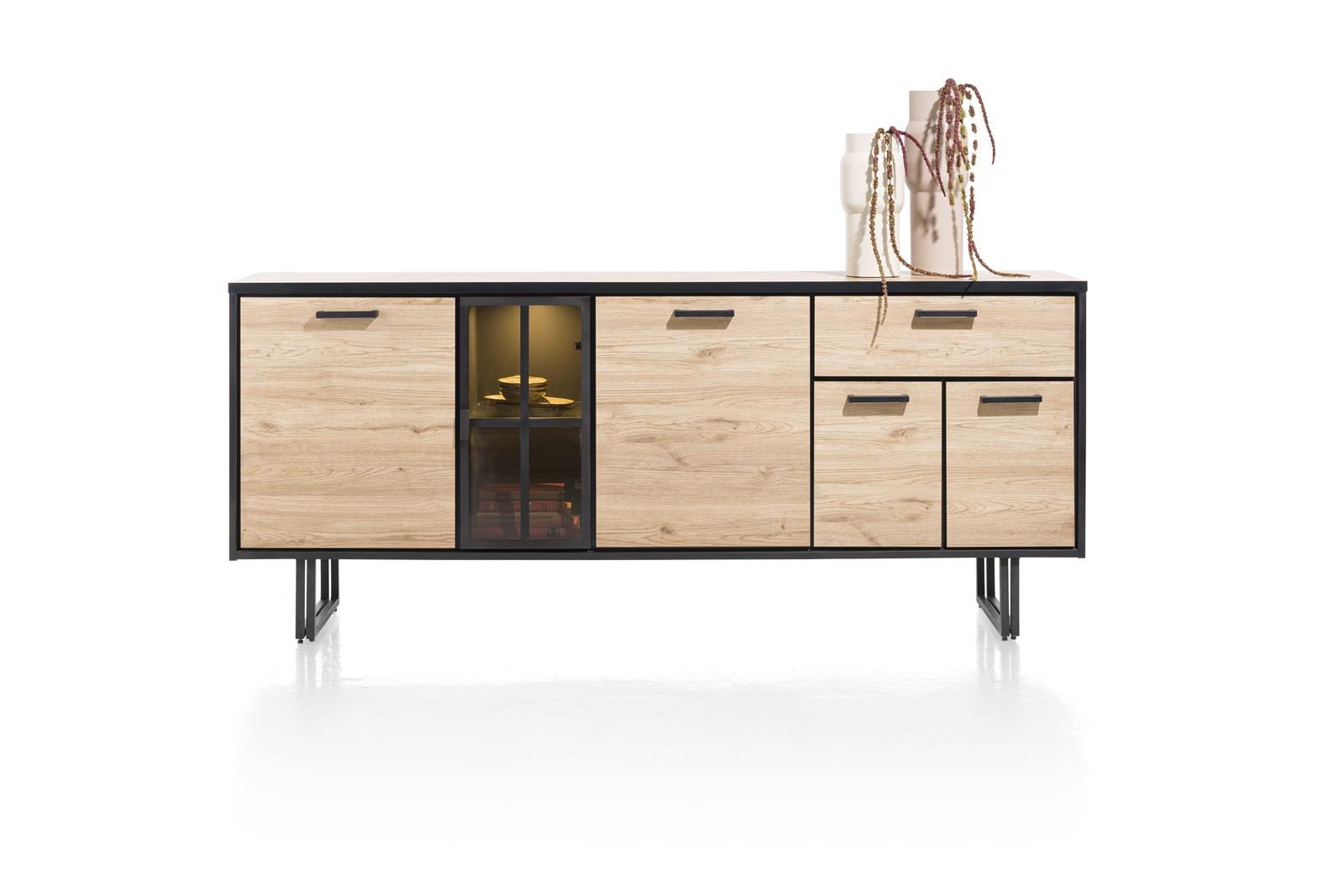 Sideboard Henders & Hazel aus Glas Metall in Natur Schwarz Sideboard bzw. Wohnzimmerschrank Primo Laminato Melamin, Natural