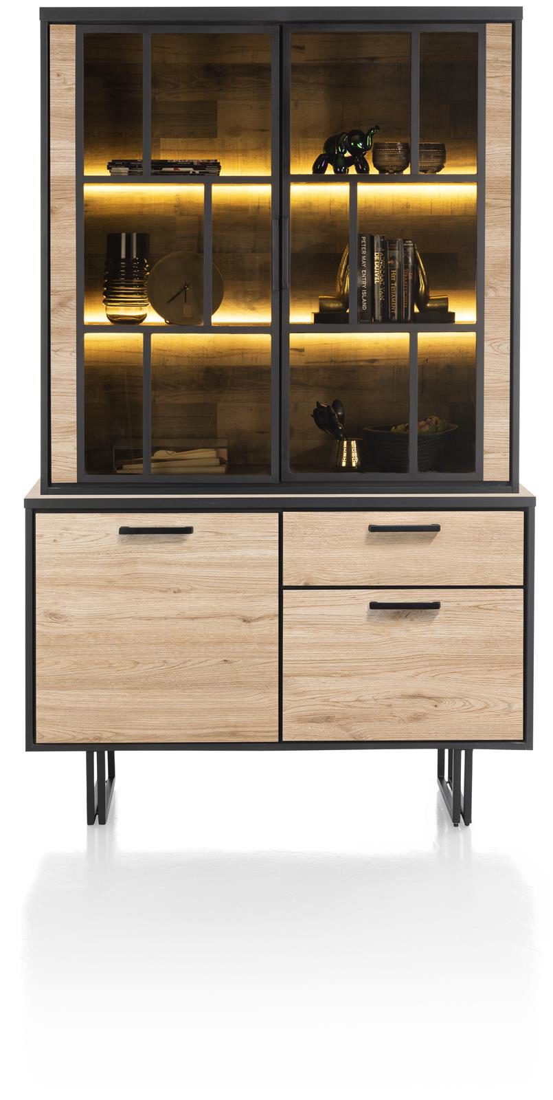 Vitrine Henders & Hazel aus Glas Metall in Natur Schwarz Büffetschrank Primo Laminato Melamin, Natural