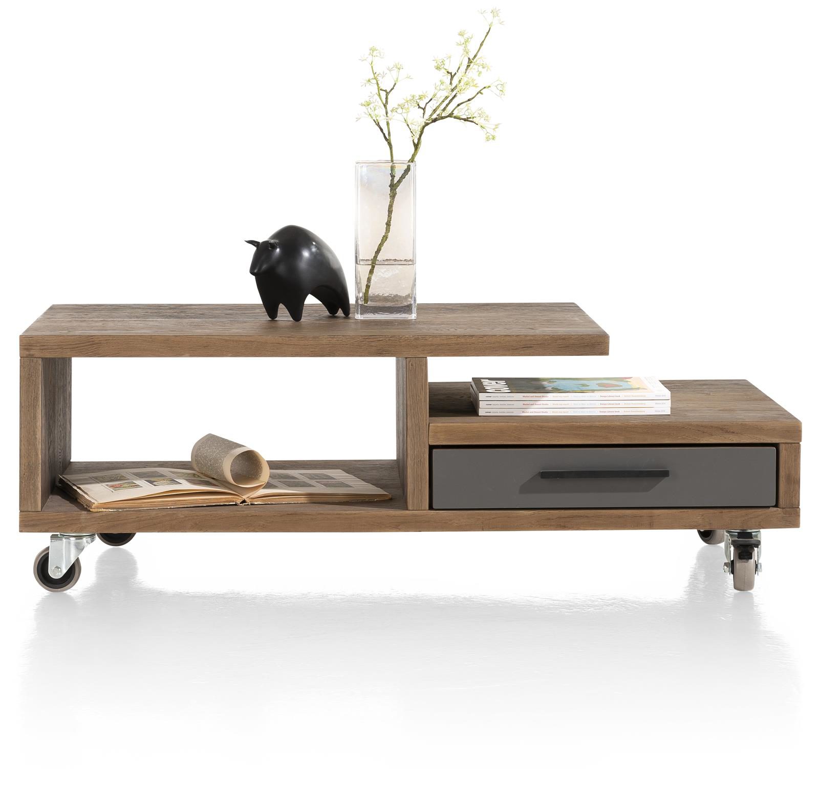 Couchtisch Henders & Hazel aus Furnier Metall in Anthrazit Braun Couchtisch 120 x 60 cm bzw. Wohnzimmertisch Eichenfurnier Burned Oak, Primo Laminato