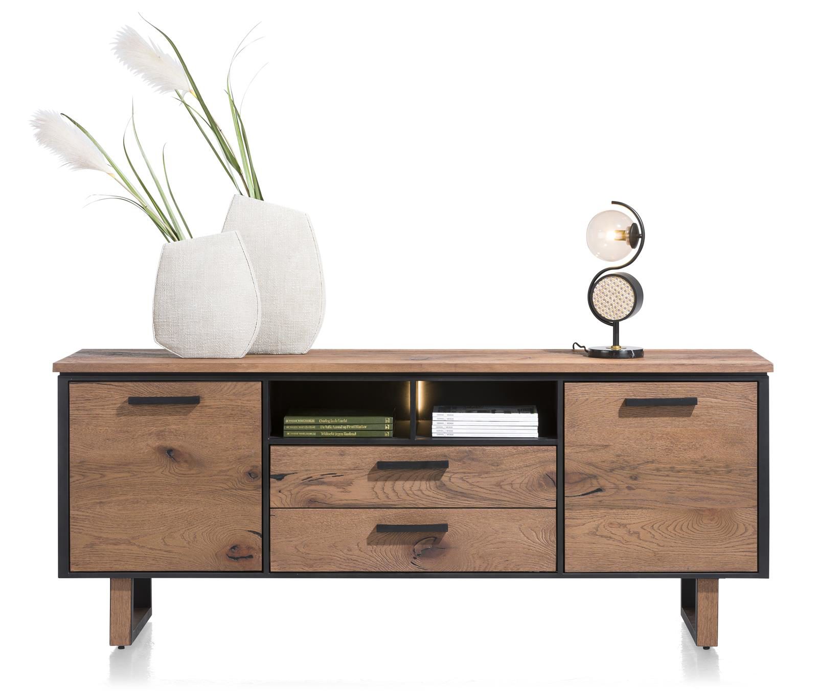 Sideboard Henders & Hazel aus Furnier Metall in Braun Schwarz Sideboard bzw. Wohnzimmerschrank Wildeichenfurnier Choco braun lackiert
