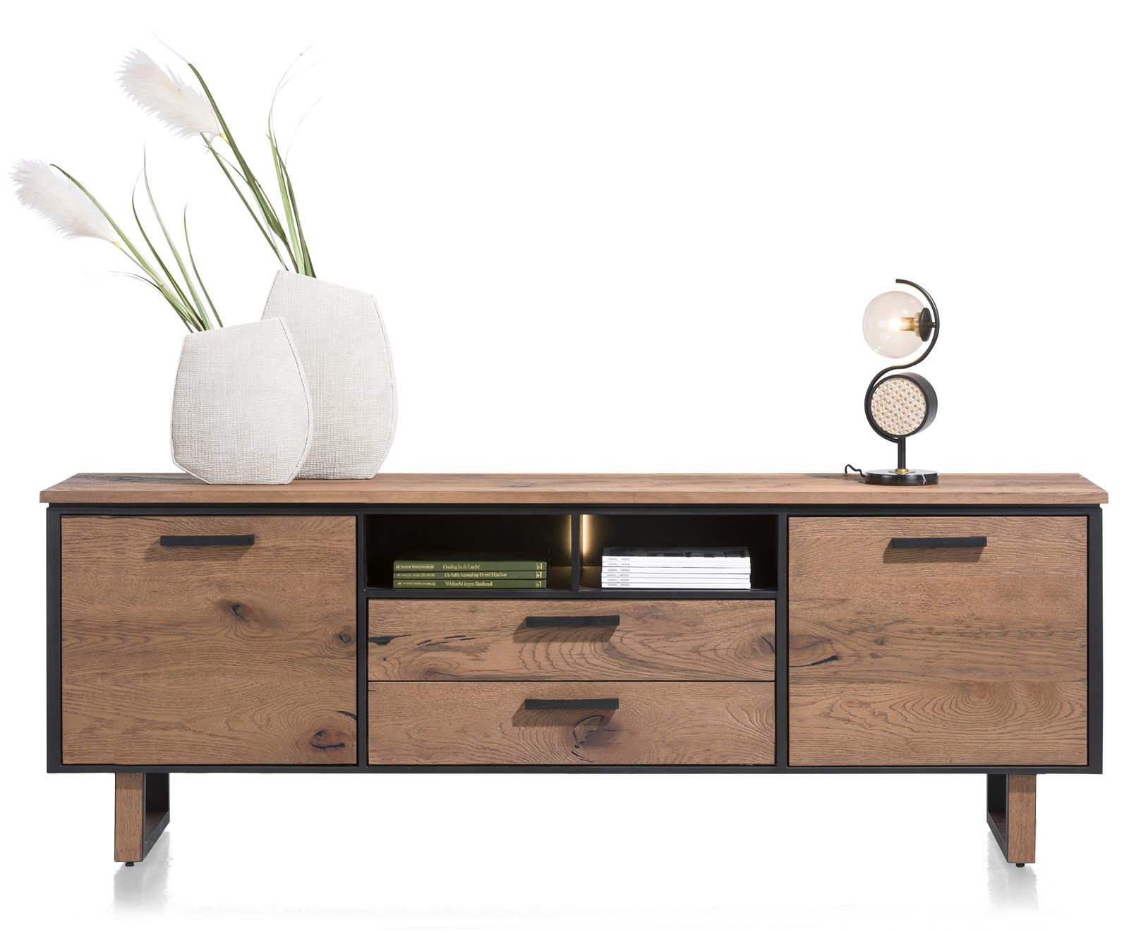 Sideboard Henders & Hazel aus Furnier Metall in Braun Schwarz Sideboard bzw. Wohnzimmerschrank Wildeichenfurnier Choco braun lackiert