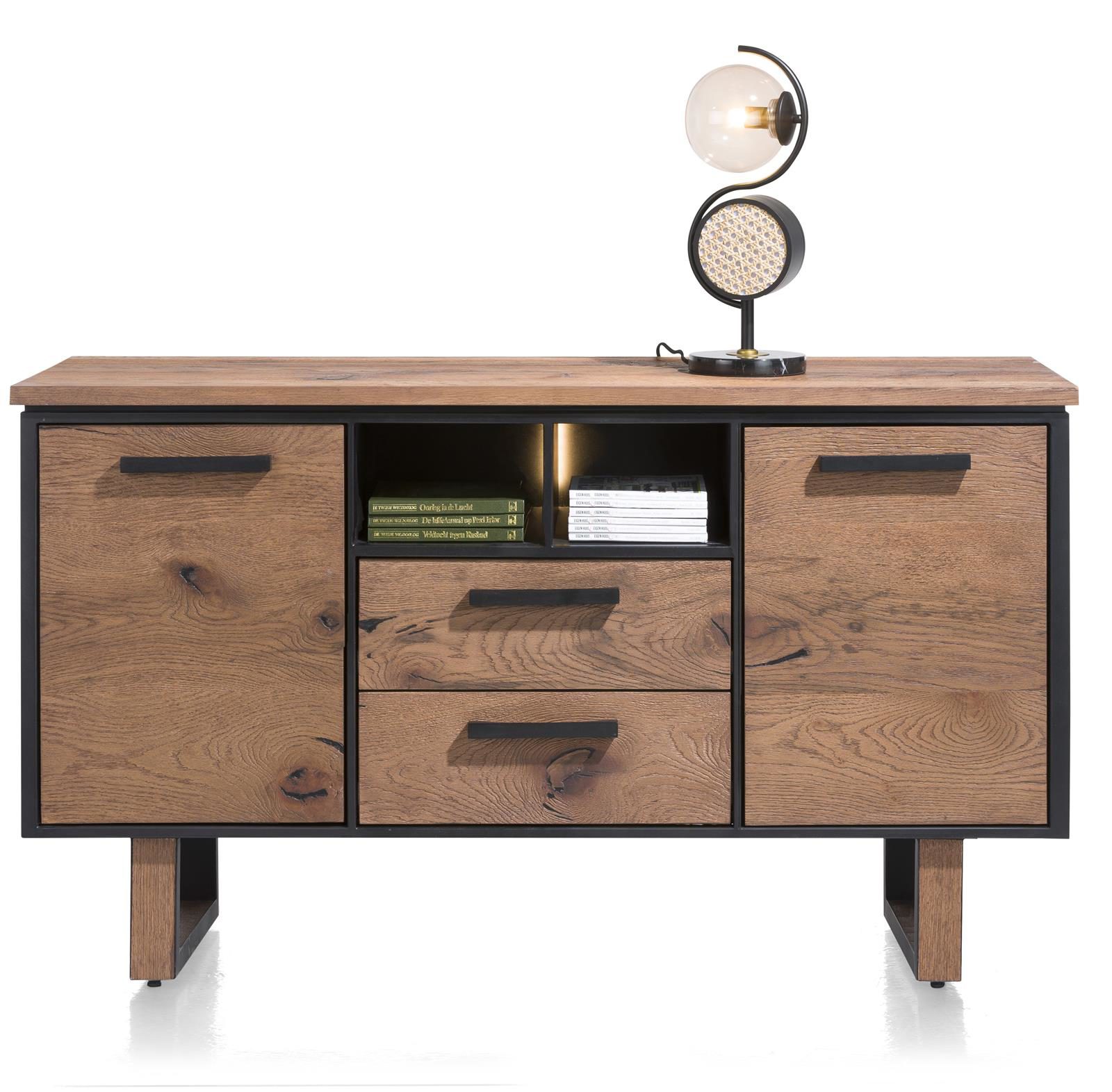 Sideboard Henders & Hazel aus Furnier Metall in Braun Schwarz Sideboard bzw. Wohnzimmerschrank Wildeichenfurnier Choco braun lackiert