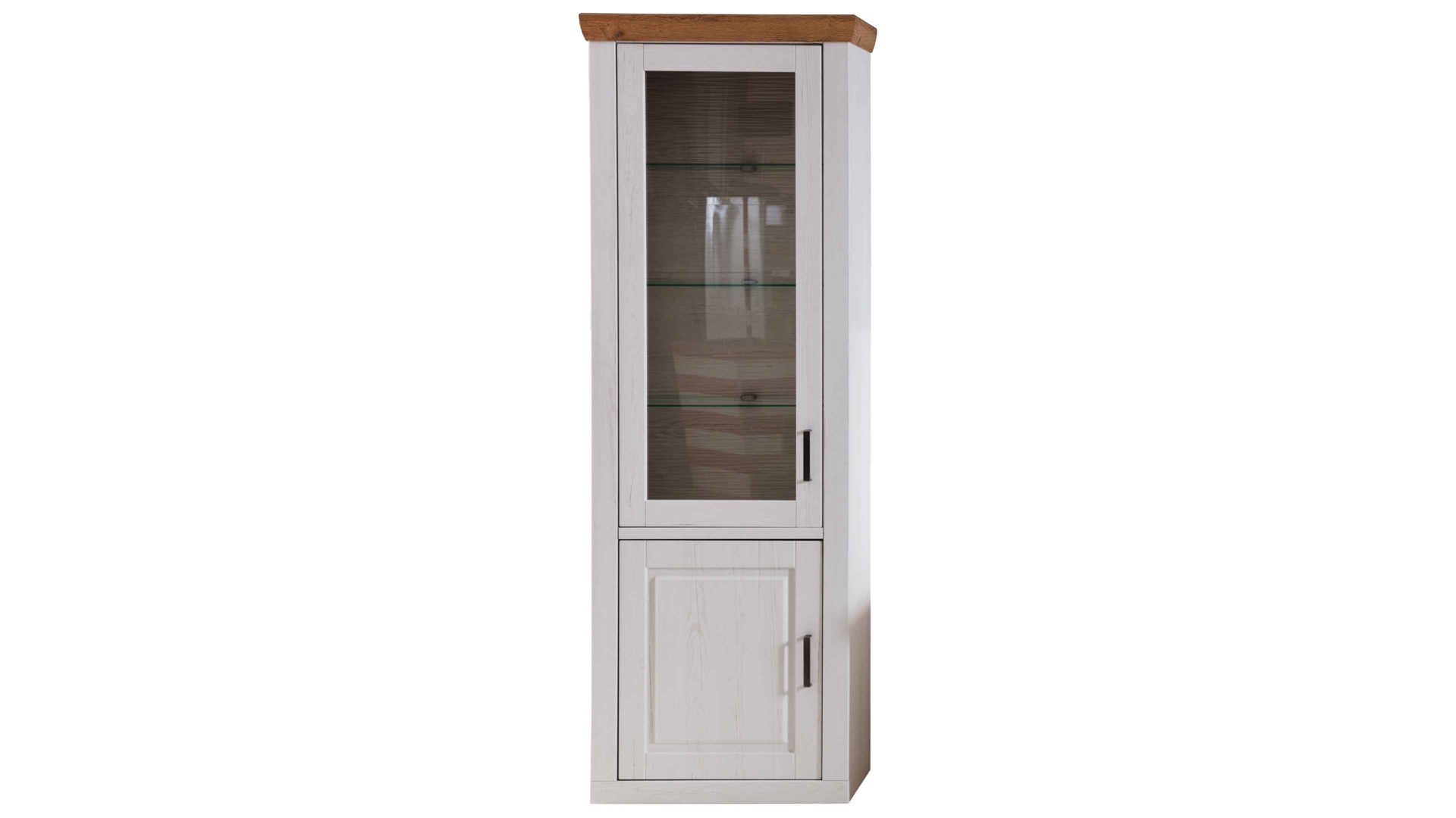 Vitrine Mca direkt aus Holz in Weiß Wohnprogramm Brixen - Vitrine 12 Pinie Aurelio & Grandson Oak - zwei Türen, Höhe ca. 210 cm