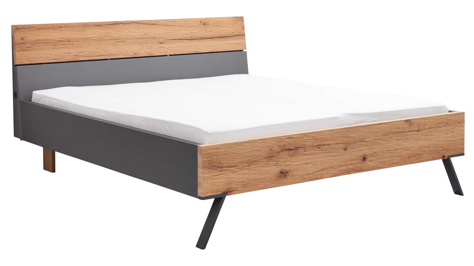 Bettgestell Interliving aus Holz in Dunkelgrau Interliving Schlafzimmer Serie 1025 – Bettgestell 530351 Liegefläche ca. 200 x 200 cm - Graphit & Balkeneiche gehackt