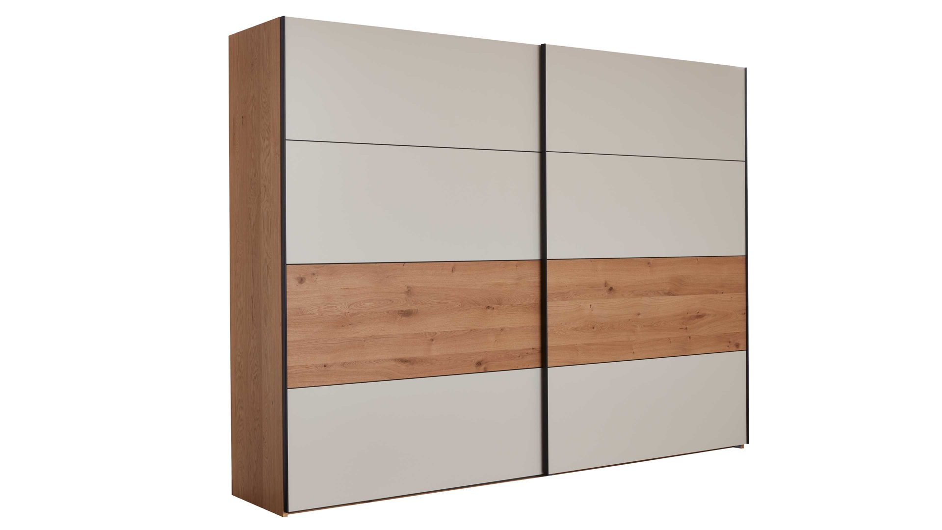 Kleiderschrank Interliving aus Holz in Beige Interliving Schlafzimmer Serie 1024 – Schwebetürenschrank Design 27,  Sand & Balkeneiche - zwei Türen, Breite ca. 271 cm