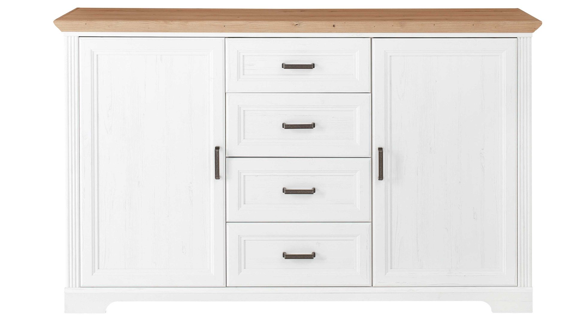 Sideboard Innostyle aus Holz in Weiß Kommodenserie Jasmin - Sideboard helle Pinie & Artisan Eiche – vier Schubladen & zwei Türen, Breite ca. 165 cm