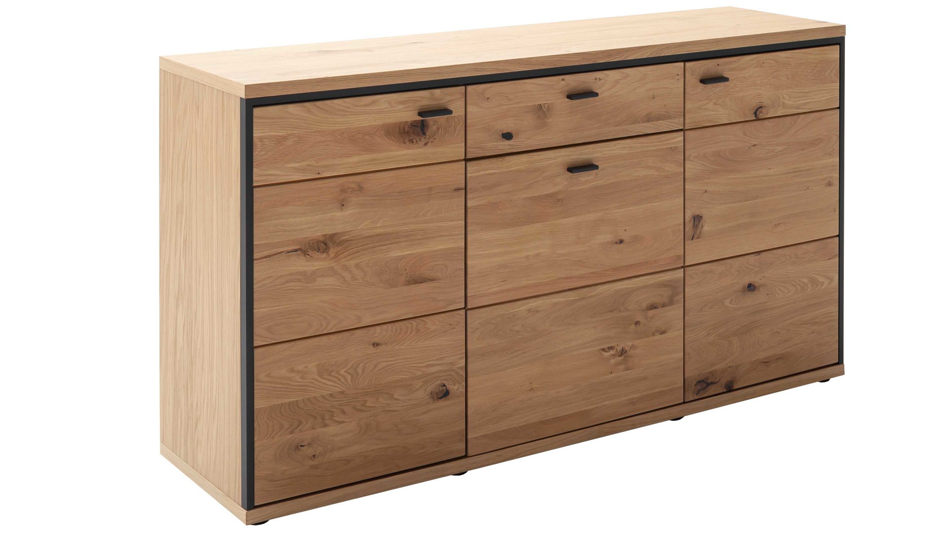 Sideboard Mca furniture aus Holz in Holzfarben Wohnprogramm Bari - Sideboard Asteiche Bianco – drei Türen, eine Schublade, Breite ca. 163 cm