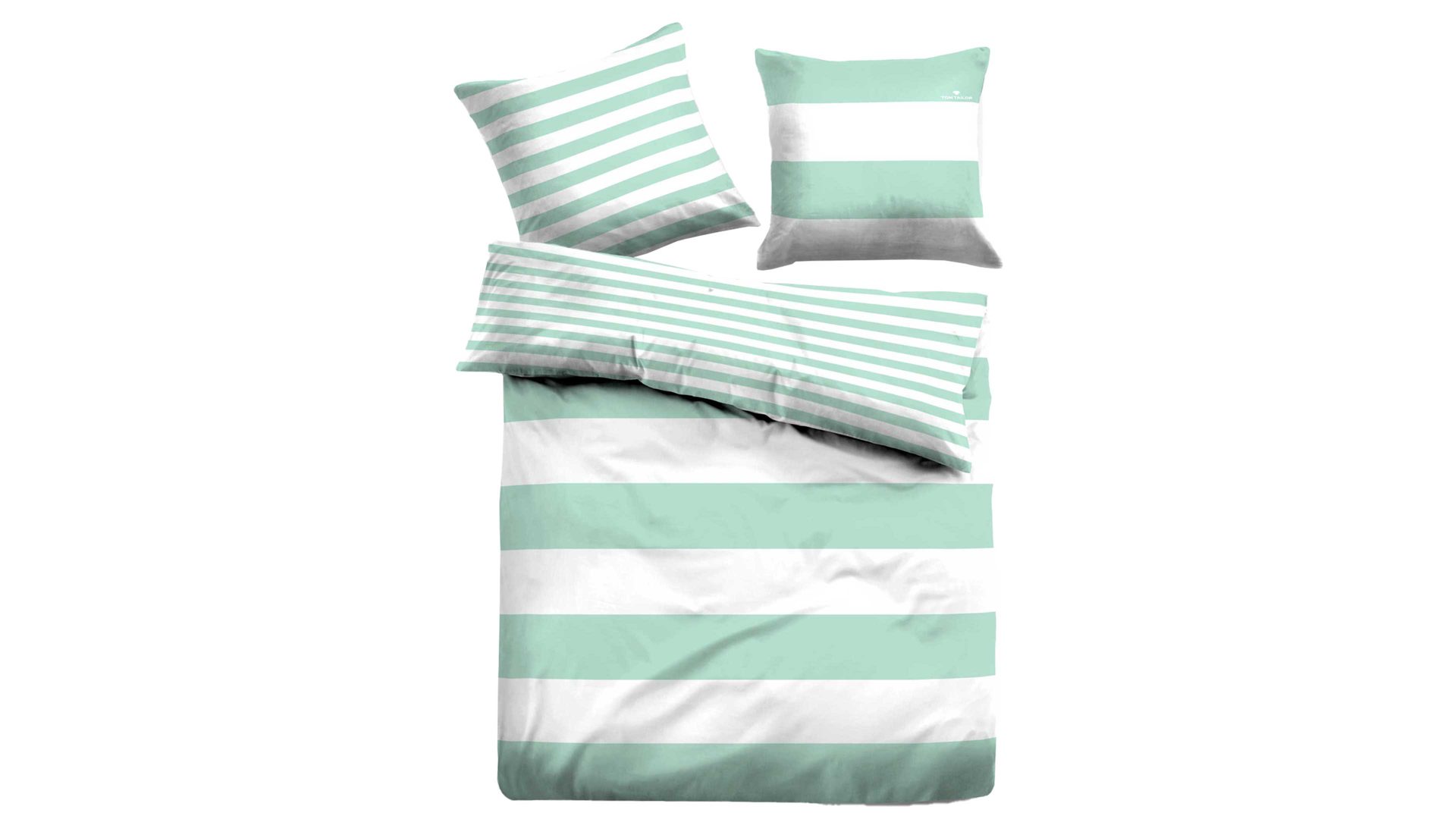 Bettwäsche-Set Biberna schmänk aus Naturfaser in Hellgrün TOM TAILOR Linon-Bettwäsche Sportlicher Streifen mintfarbene & weiße Streifen – ca. 200 x 200 cm