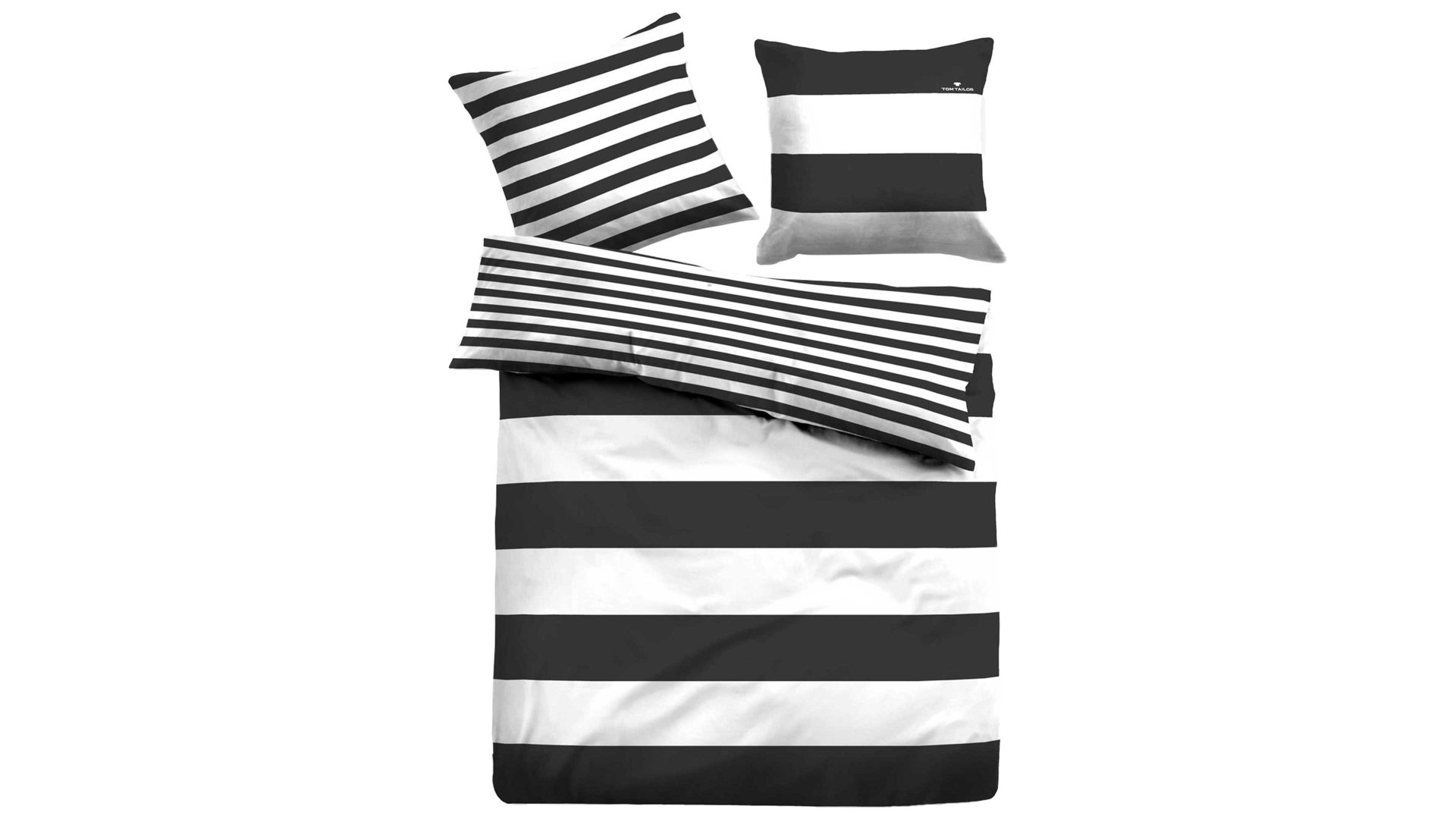 Bettwäsche-Set Biberna schmänk aus Naturfaser in Schwarz TOM TAILOR Linon-Bettwäsche Sportlicher Streifen schwarze & weiße Streifen – ca. 200 x 200 cm