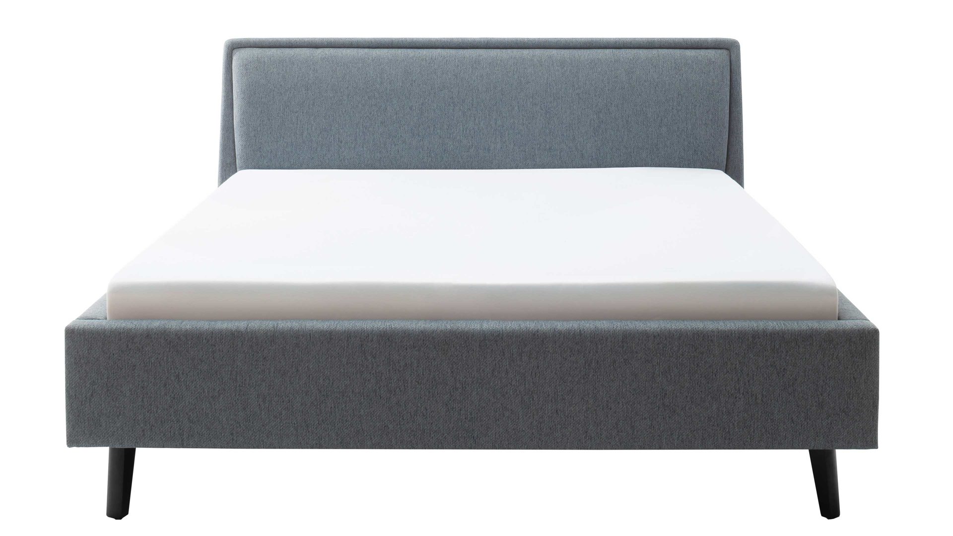 Bettgestell Meise.möbel aus Stoff in Blau Polsterbettgestell Frieda oceanfarbener Bezug Stelar 39 & schwarze Holzfüße - Liegefläche ca. 160 x 200 cm