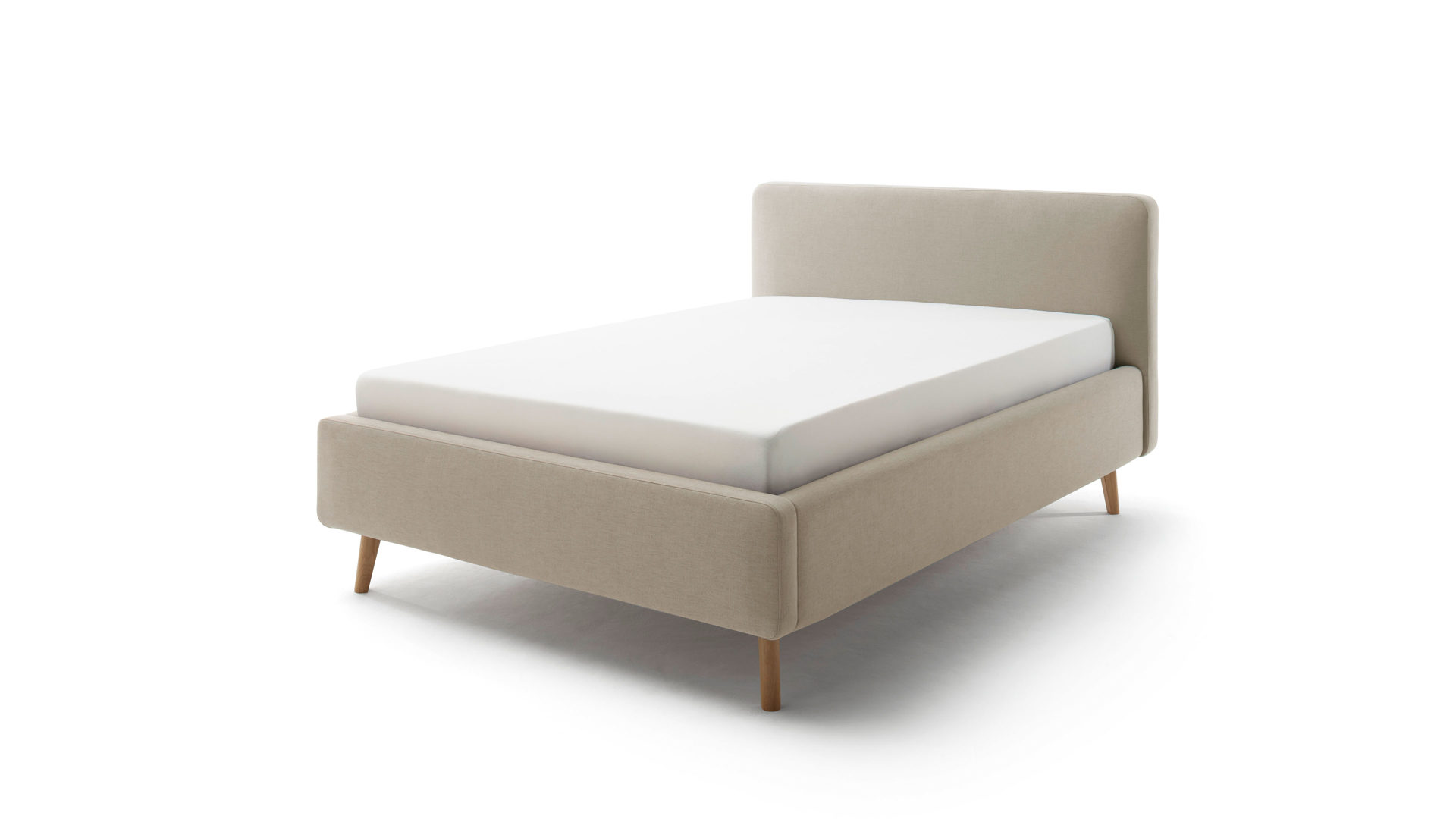 Bettgestell Meise.möbel aus Stoff in Taupe Polsterbettgestell Mattis mit Bettkasten taupefarbenes Flachgewebe Aspen 23 & Holzfüße - Liegefläche ca. 160 x 200 cm