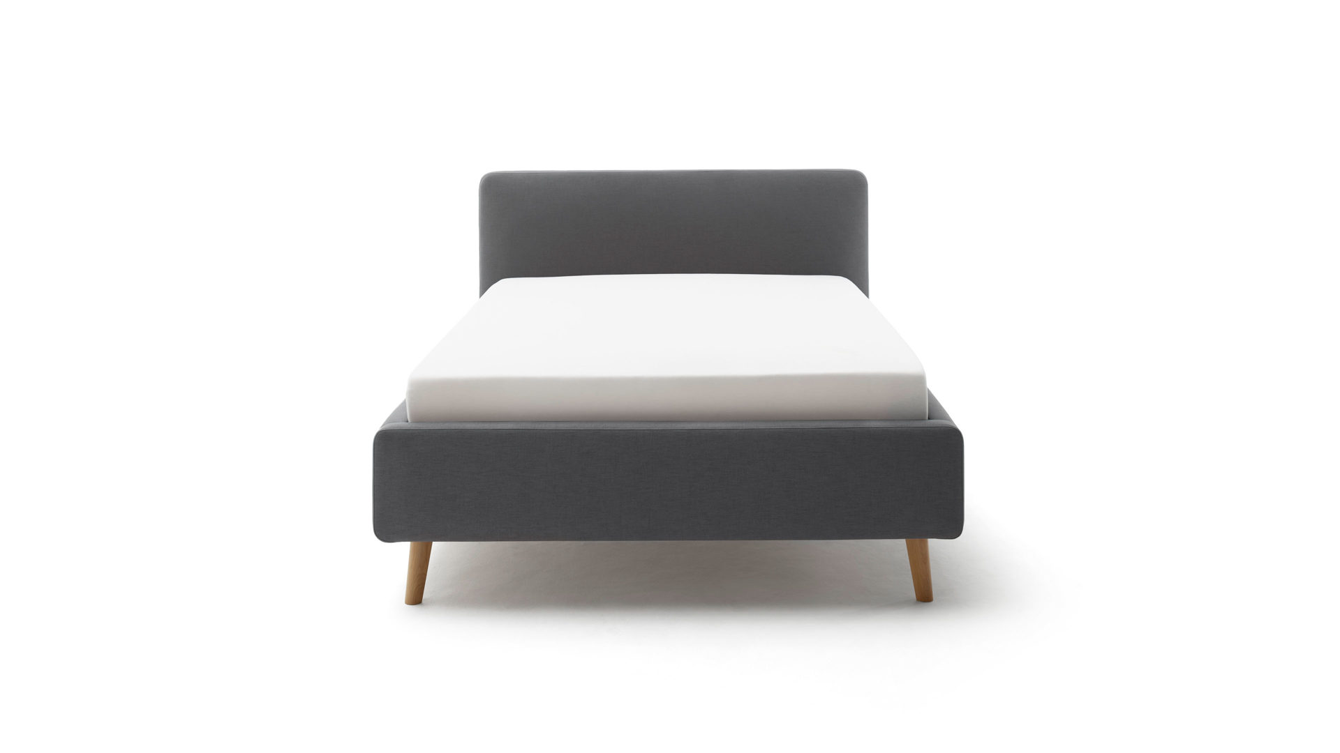 Bettgestell Meise.möbel aus Stoff in Anthrazit Polsterbettgestell Mattis mit Bettkasten anthrazitfarbenes Flachgewebe Aspen 96 & Holzfüße - Liegefläche ca. 140 x 200 cm