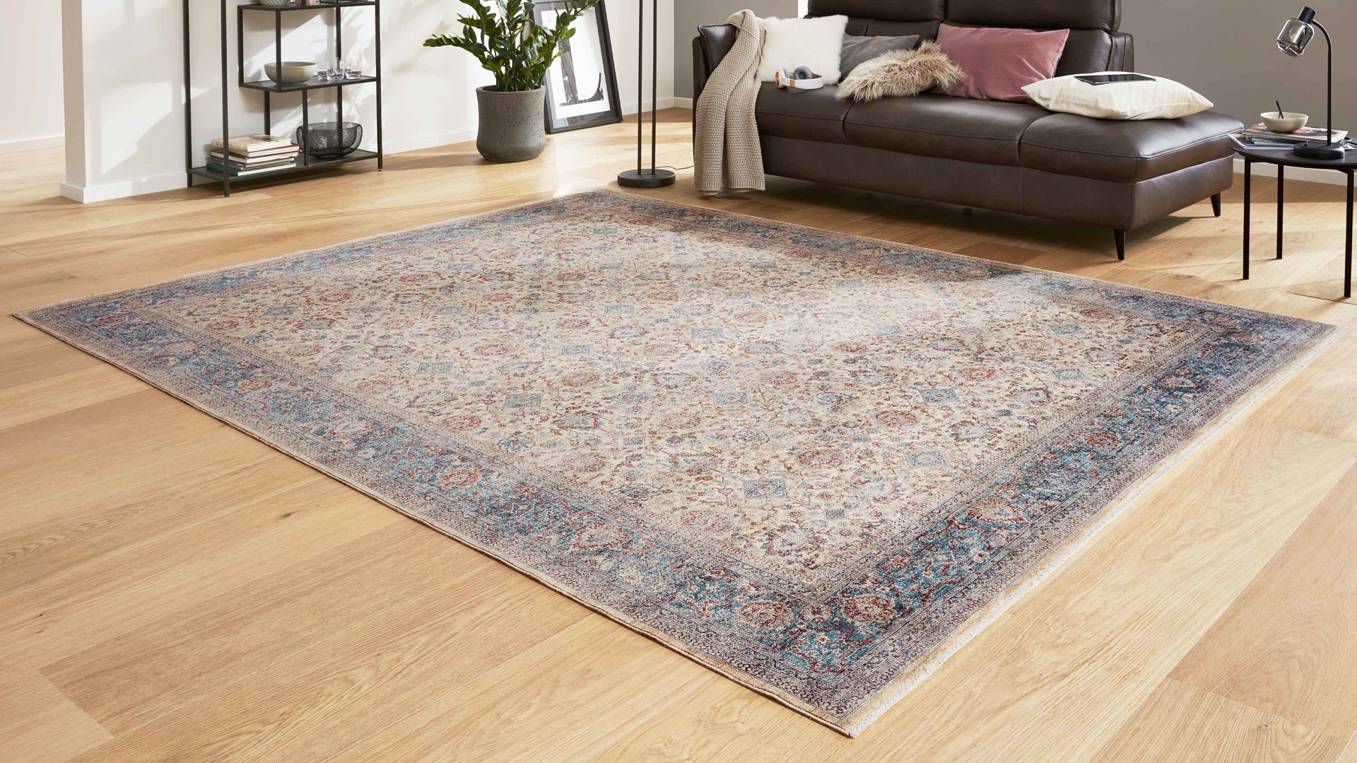 Webteppich Interliving aus Kunstfaser in Blau Interliving Teppich Serie L-8720 Creme-Blau – ca. 120 x 170 cm