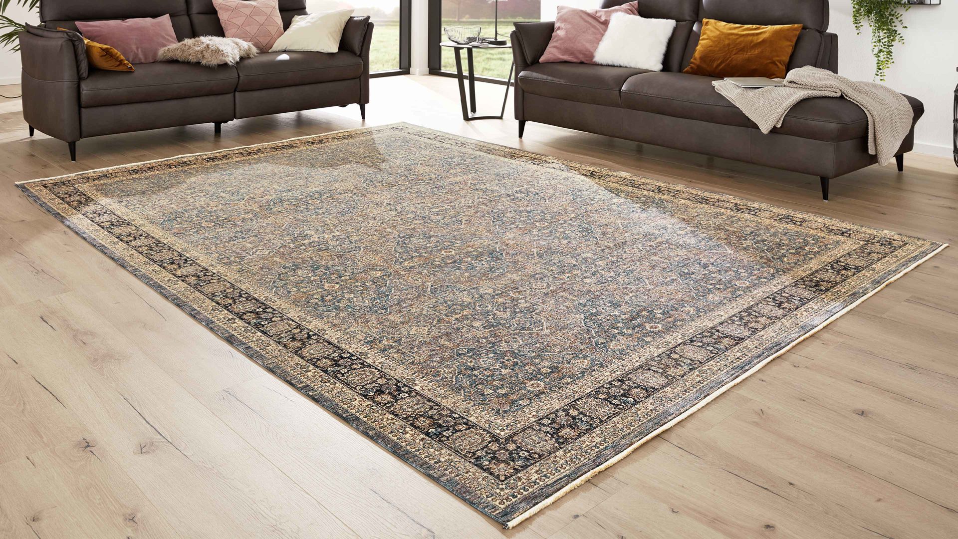 Webteppich Interliving aus Kunstfaser in Blau Interliving Teppich Serie L-8730 Blau-Blau – ca. 80 x 150 cm