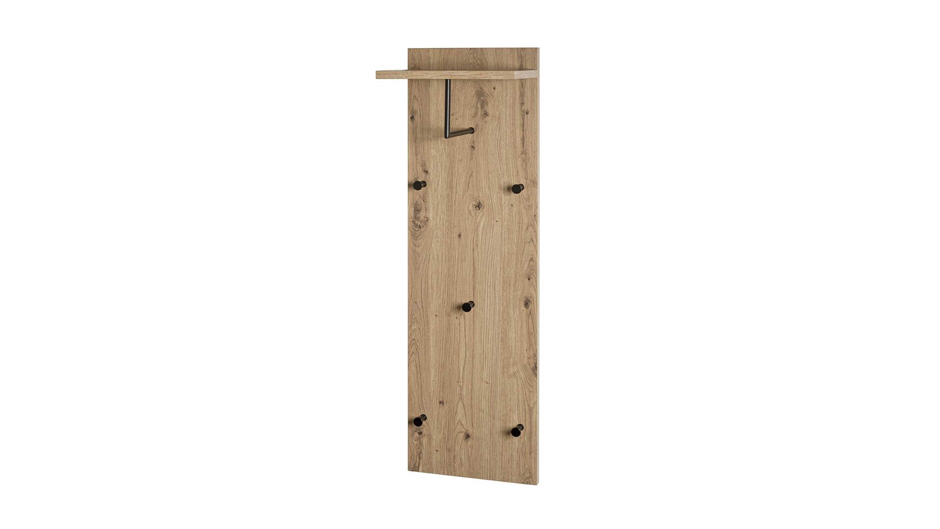 Garderobenpaneel Haku aus MDF in Holzfarben Wandgarderobe Artisan Eiche & schwarzes Metall, mit Ablage - ca. 30 x 100 cm