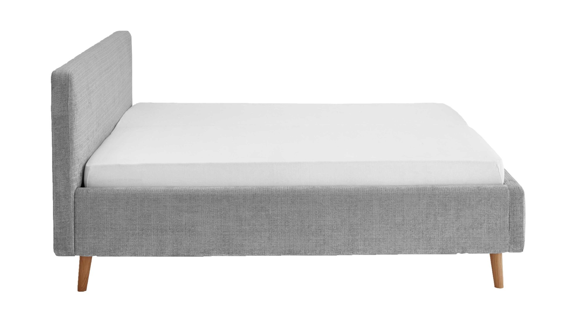 Bettgestell Meise.möbel aus Stoff in Grau Polsterbettgestell Mattis mit Bettkasten grauer Chenille Bezug Yunus 20 & Holzfüße - Liegefläche ca. 160 x 200 cm