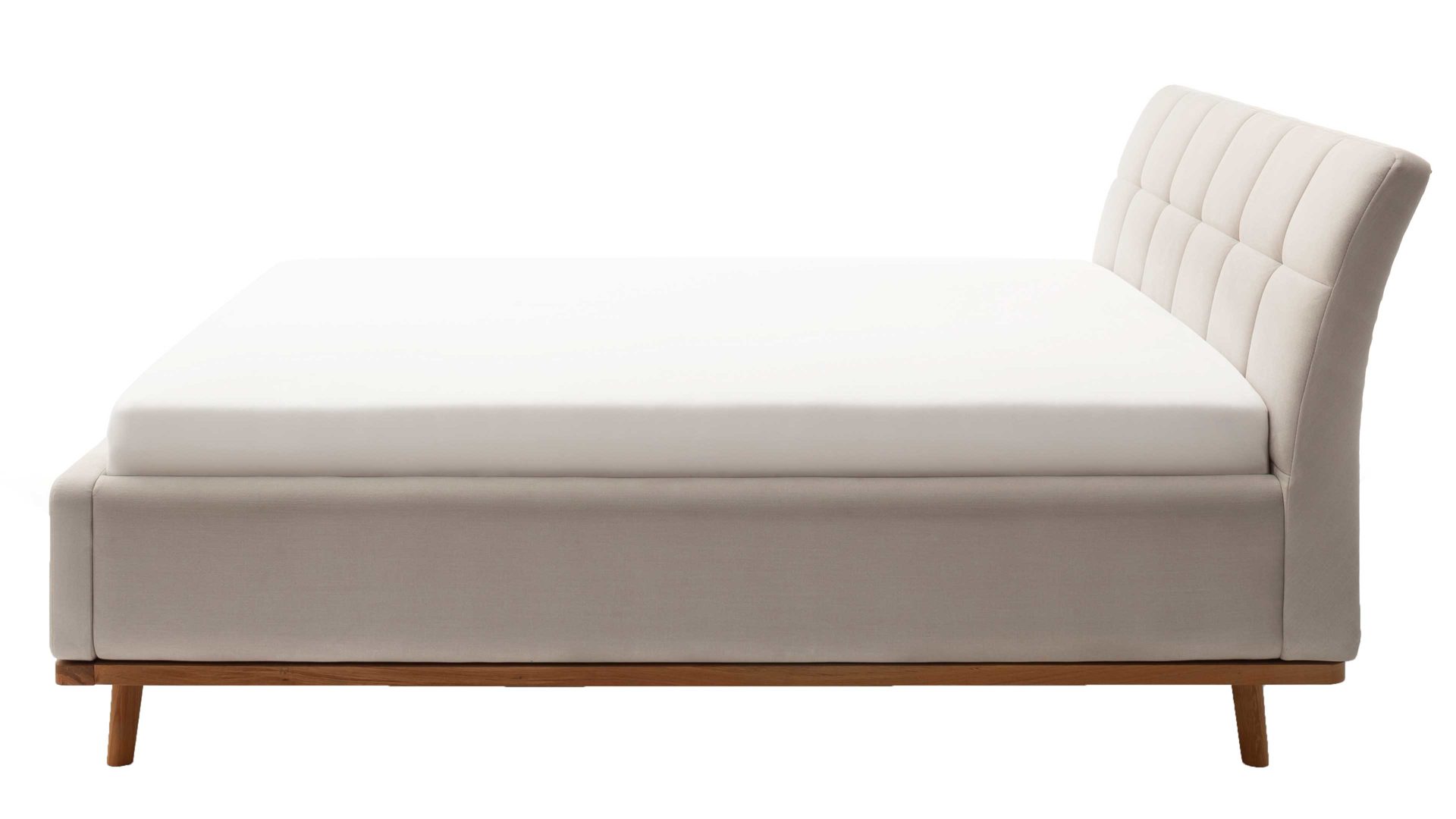 Polsterbett Meise.möbel aus Stoff in Beige Polsterbettgestell Mila mit Bettkasten und Holzrahmen, gestepptes Kopfteil beiger Flachgewebe-Bezug Capri 3723 - Liegefläche ca. 160 x 200 cm