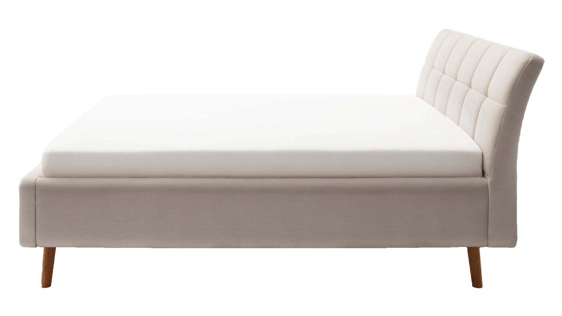 Polsterbett Meise.möbel aus Stoff in Beige Polsterbettgestell Mila mit Bettkasten, gestepptes Kopfteil beiger Flachgewebe-Bezug Capri 3723 - Liegefläche ca. 160 x 200 cm