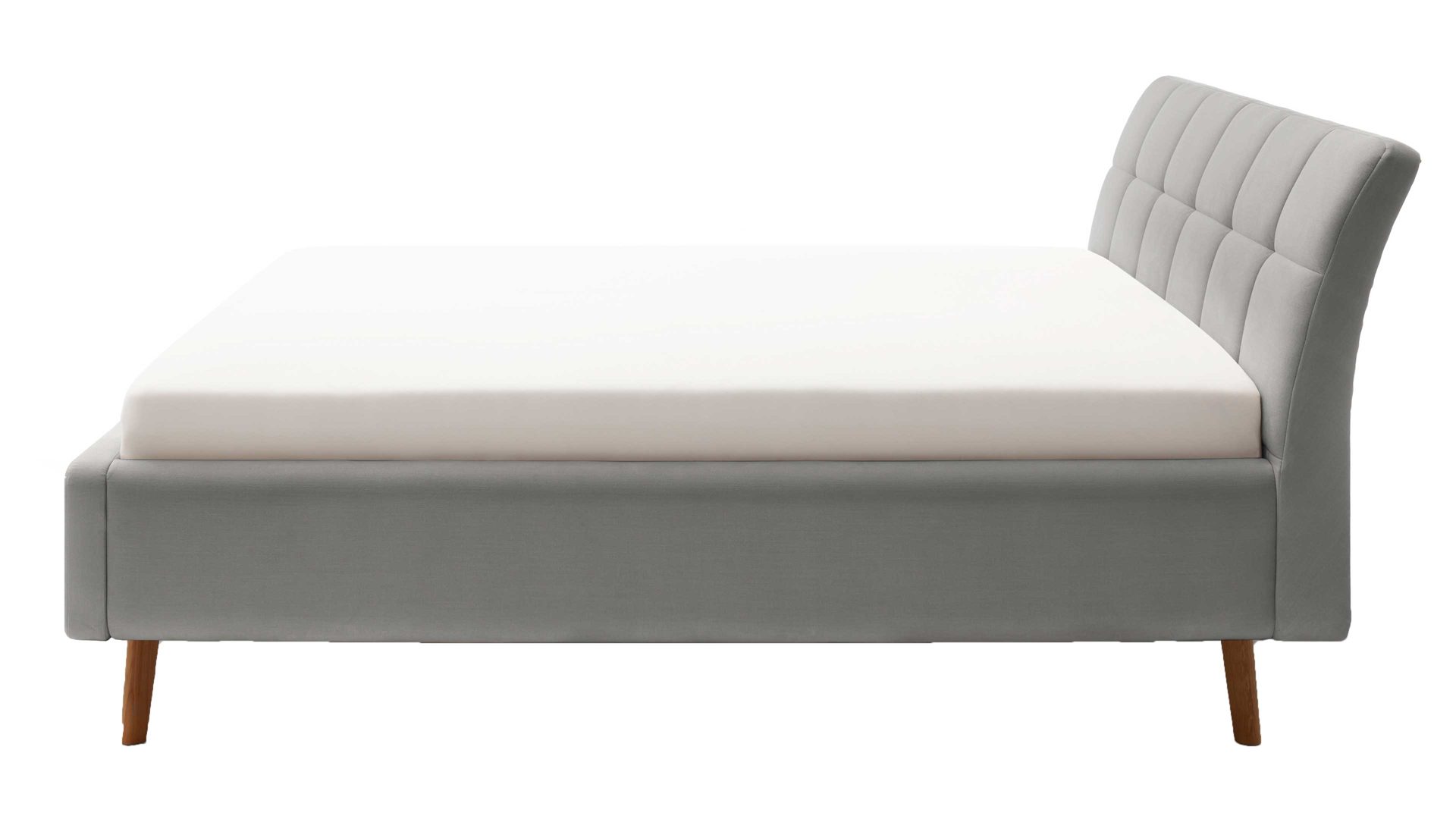 Polsterbett Meise.möbel aus Stoff in Hellgrau Polsterbettgestell Mila mit Bettkasten, gestepptes Kopfteil hellgrauer Flachgewebe-Bezug Capri 4150 - Liegefläche ca. 160 x 200 cm