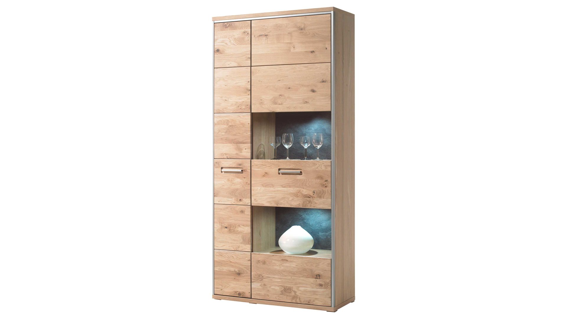Vitrine Mca furniture aus Holz in Holzfarben Wohnprogramm Espero - Kombivitrine Asteiche bianco – zwei Türen, Breite ca. 94 cm