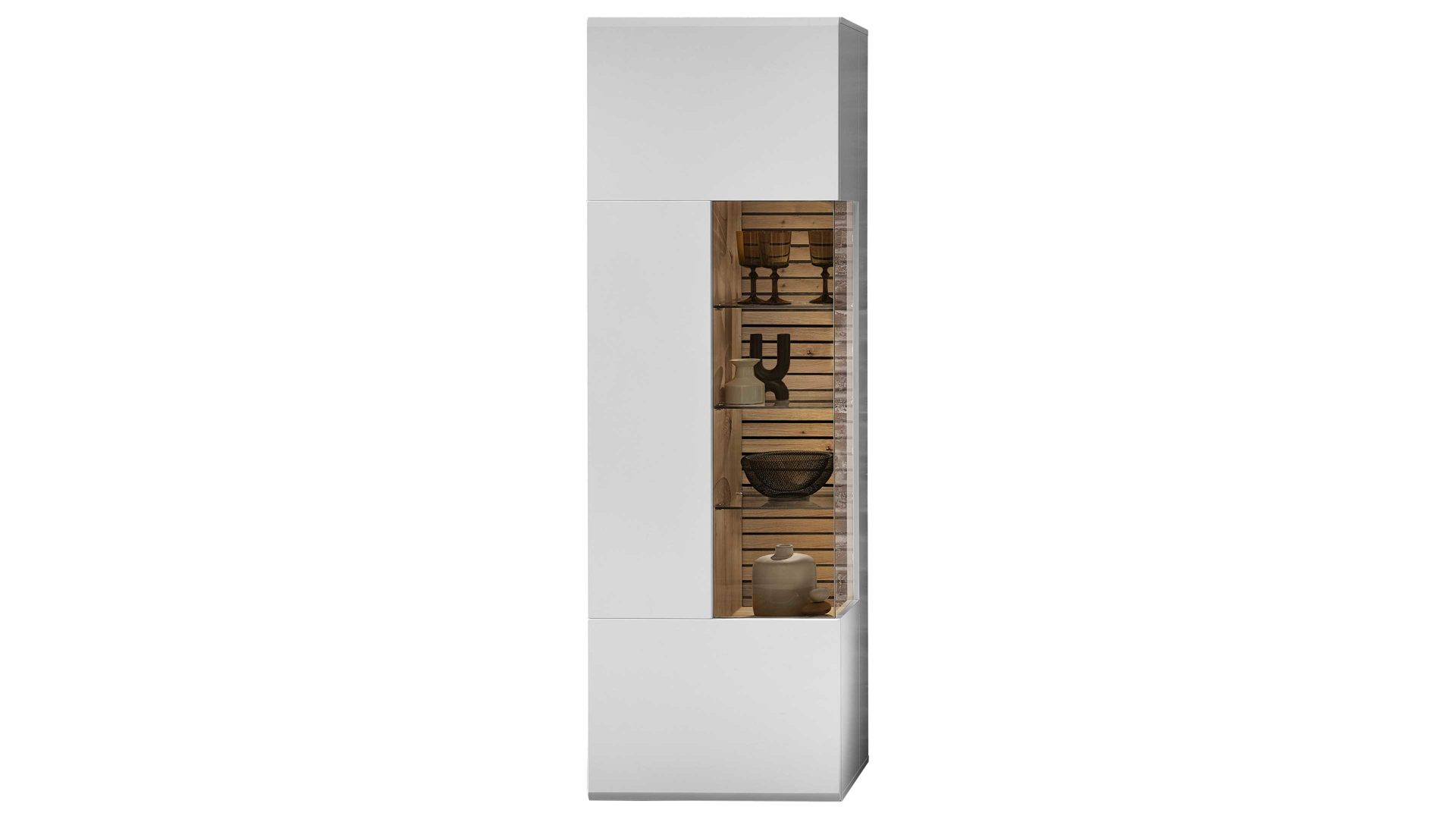 Vitrine MIVIVO® aus Holz in Weiß MIVIVO®Wohnprogramm Fresno - Vitrine Mattweiß & Artisan Eiche - eine Tür, Breite ca. 65 cm