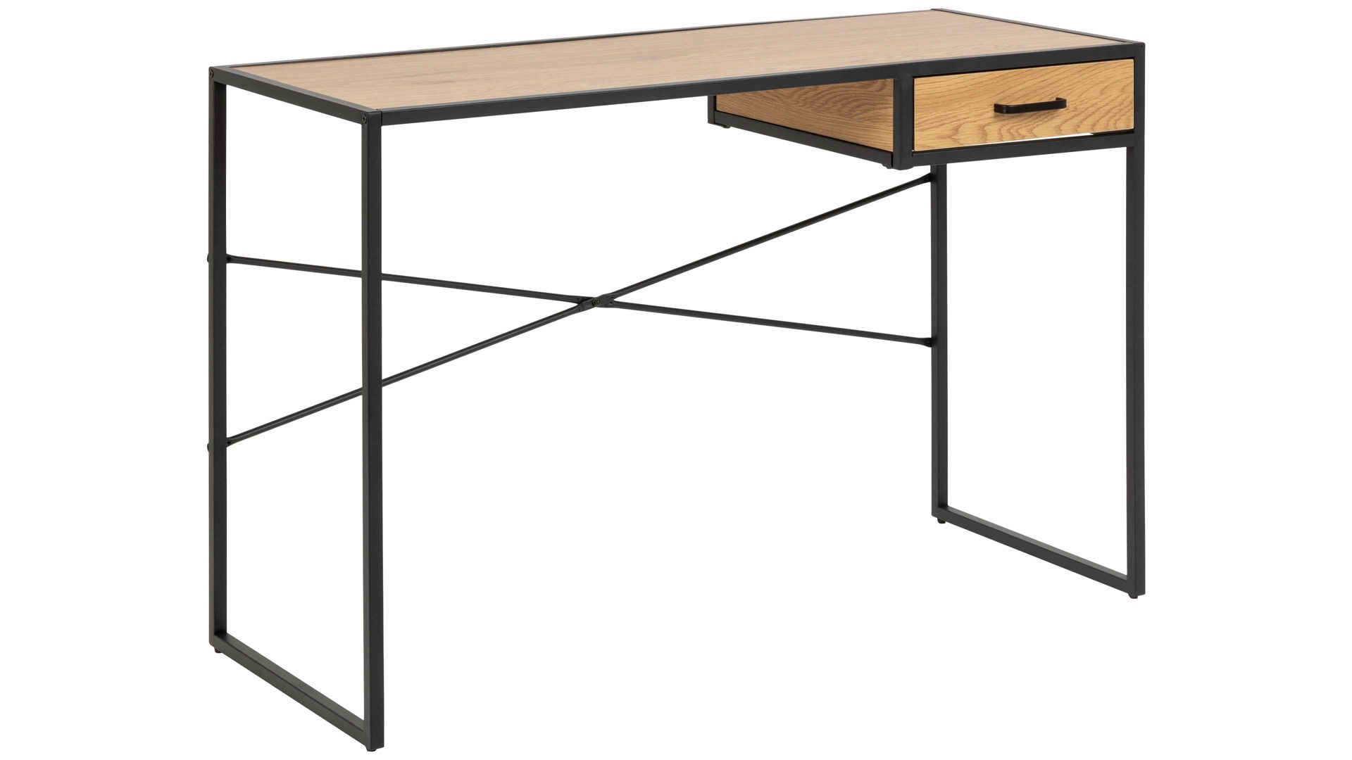 Schreibtisch Actona group a/s aus Holz in Holzfarben Schreibtisch Seaford im Industrielook bzw. PC-Tisch Wildeiche & Schwarz – ca. 110 x 45 cm